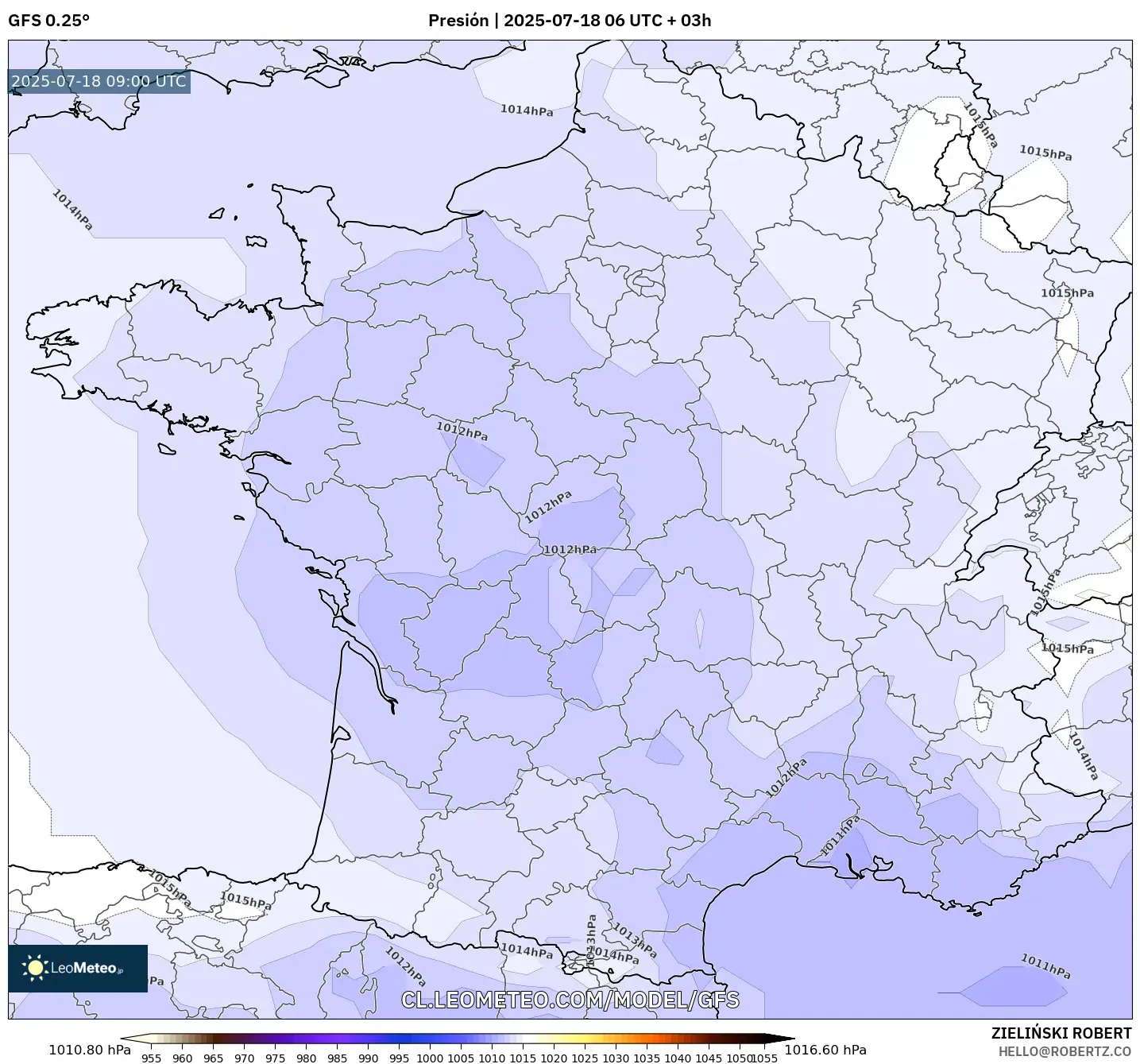 GFS model - Francia, Presión GFS model - Francia, Presión