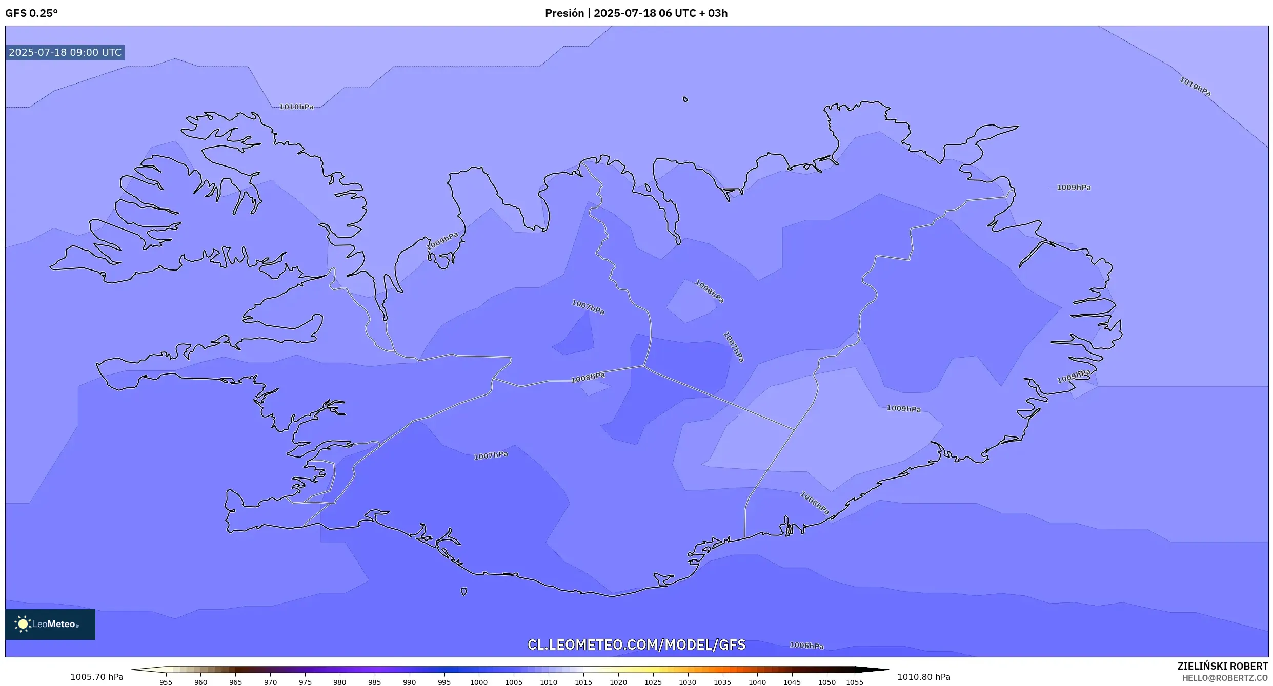 GFS model - Islandia, Presión