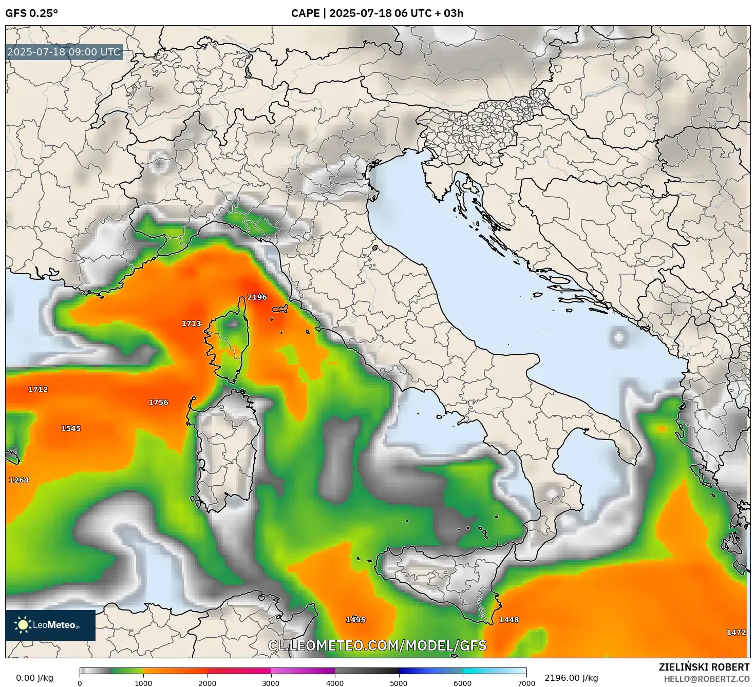 GFS model - Italia, CAPE