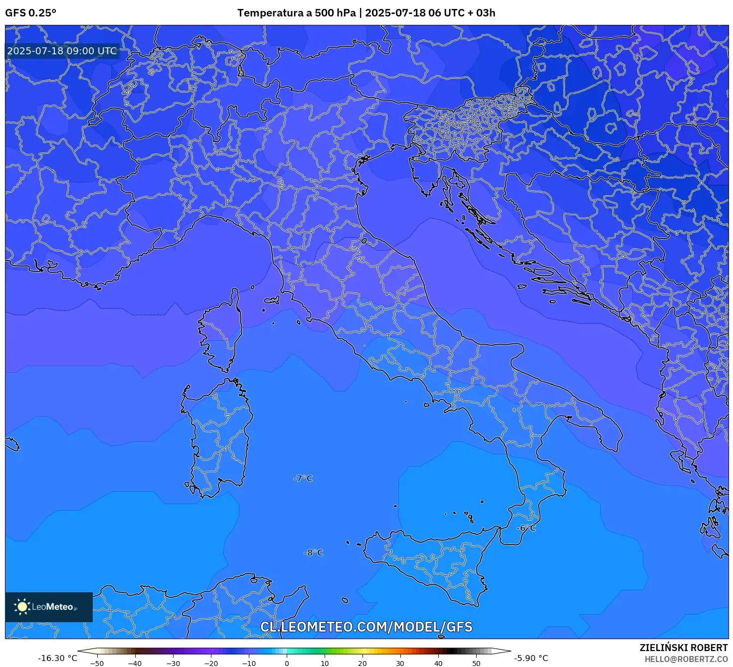 GFS model - Italia, Temperatura a 500 hPa