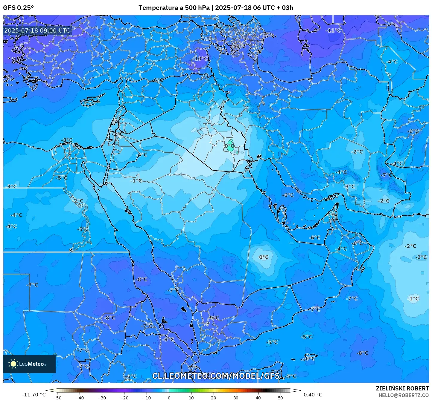 GFS model - Oriente Medio, Temperatura a 500 hPa