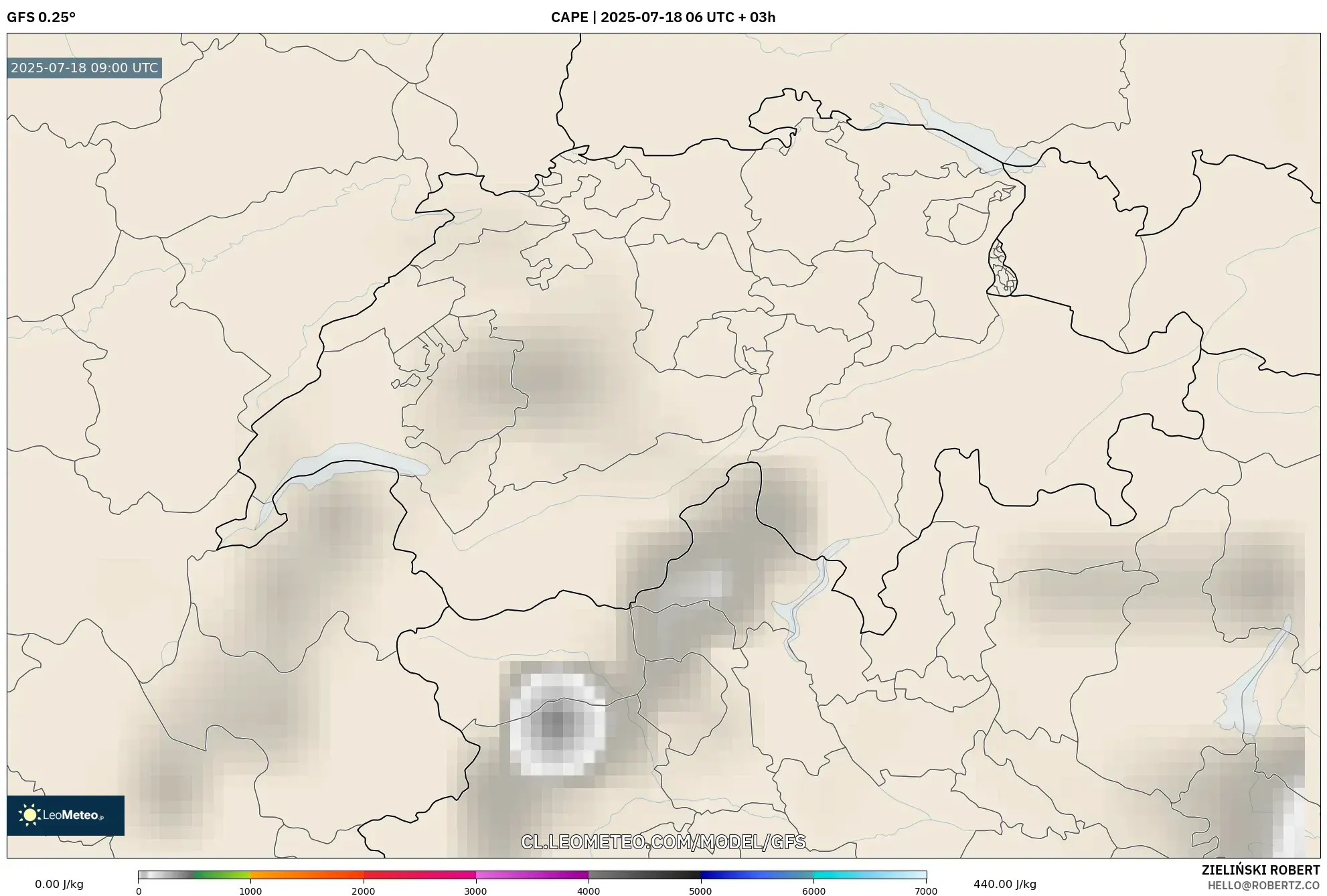 GFS model - Suiza, CAPE GFS model - Suiza, CAPE