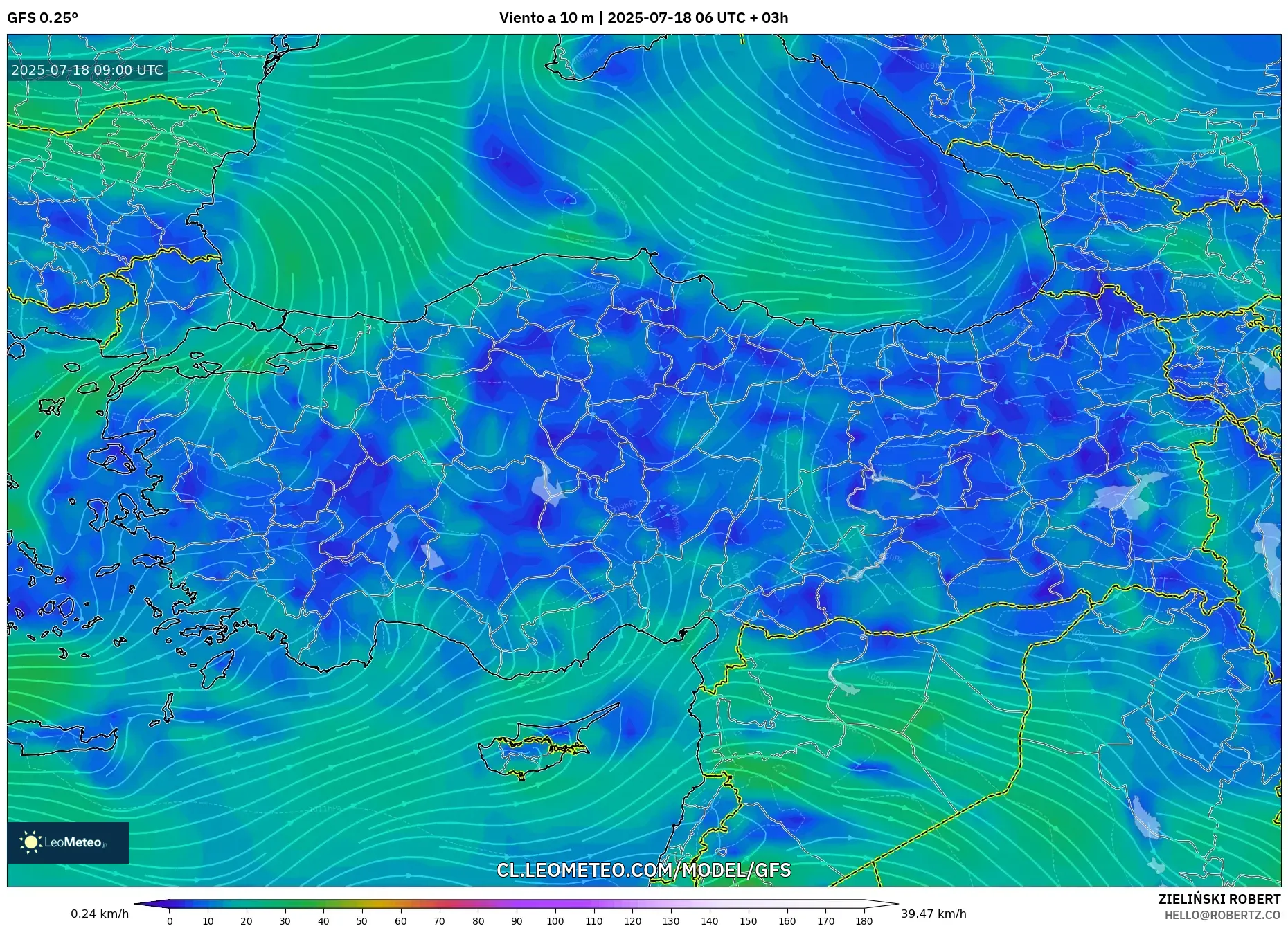 GFS model - Turquía, Viento a 10 m