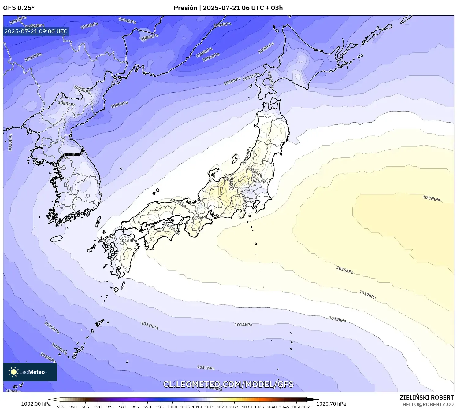 GFS model - Japón, Presión GFS model - Japón, Presión