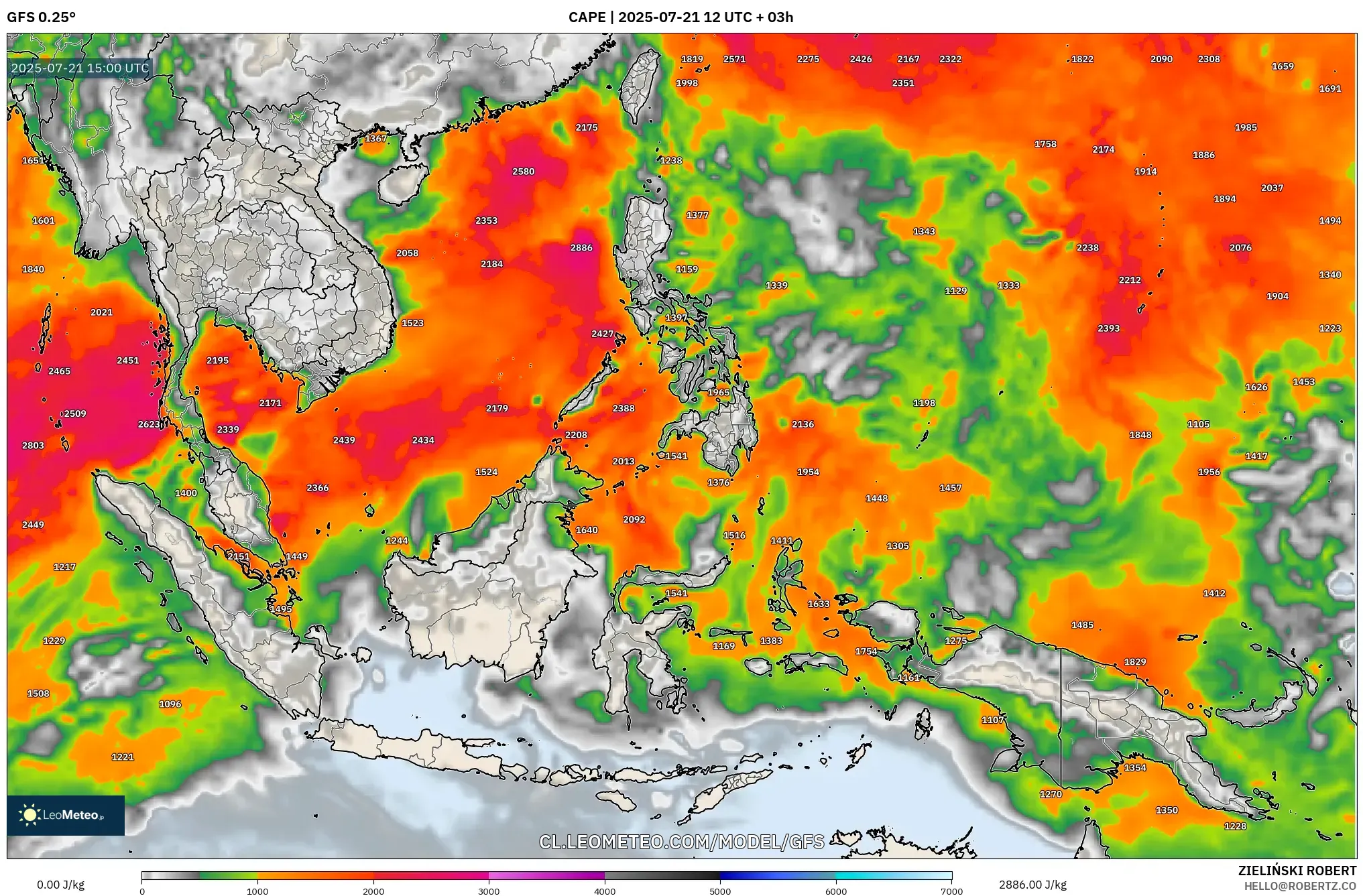 GFS model - Sudeste Asiático, CAPE