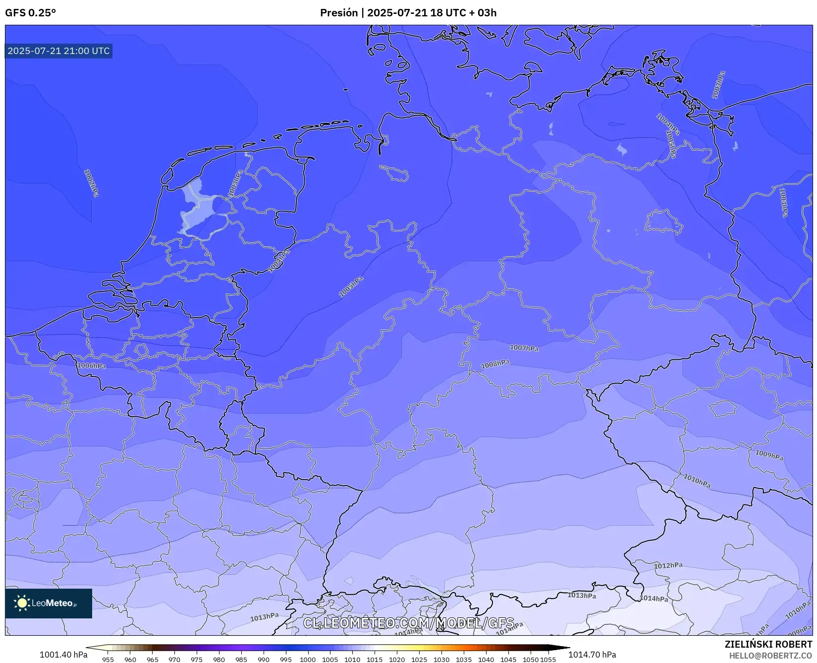 GFS model - Alemania, Presión GFS model - Alemania, Presión