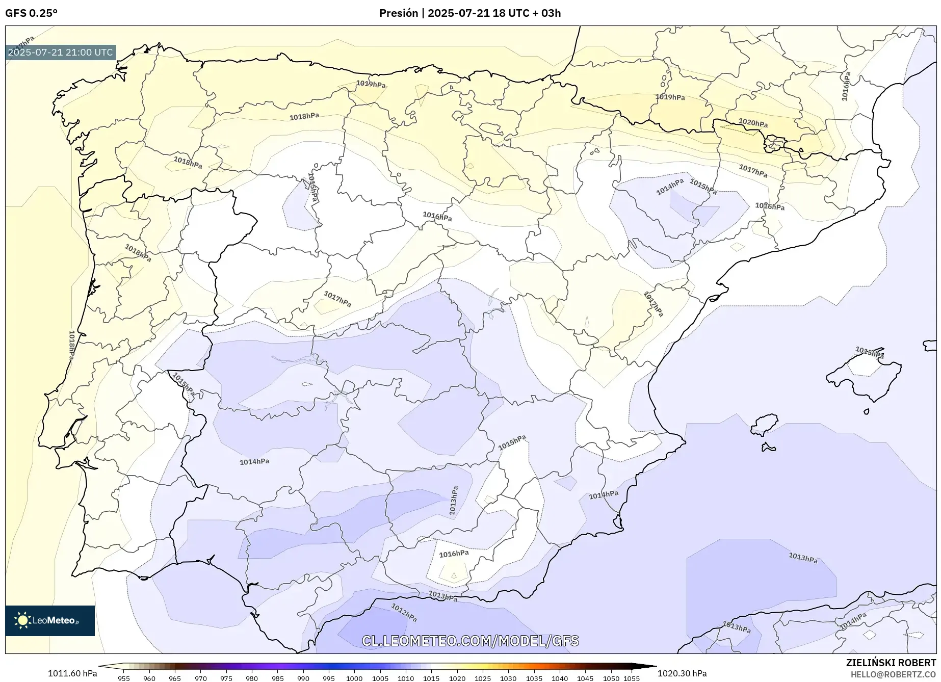GFS model - España, Presión GFS model - España, Presión