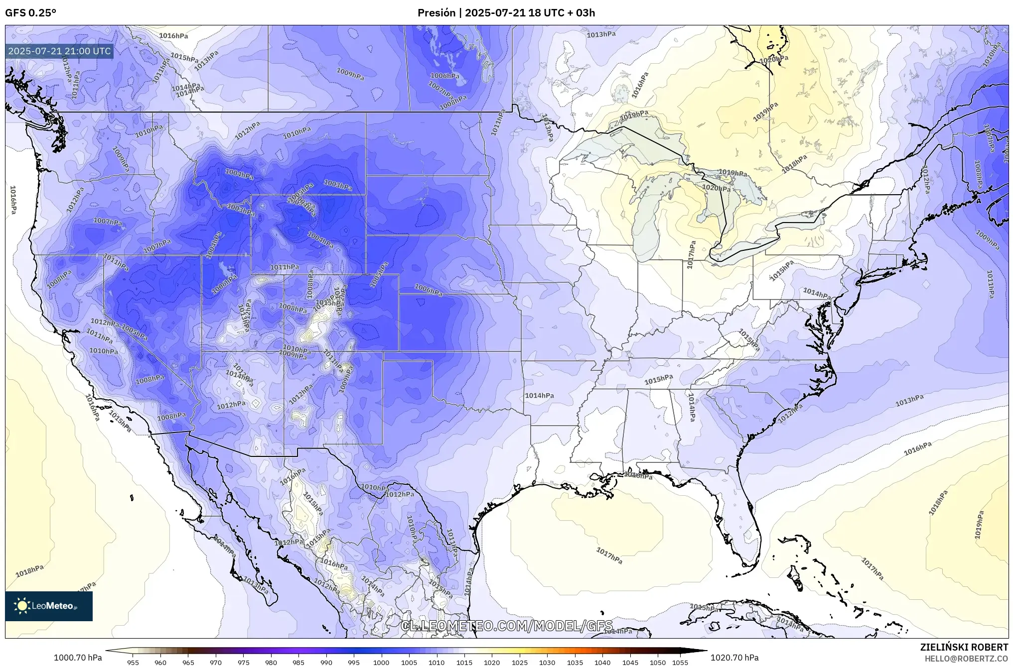 GFS model - Estados Unidos, Presión