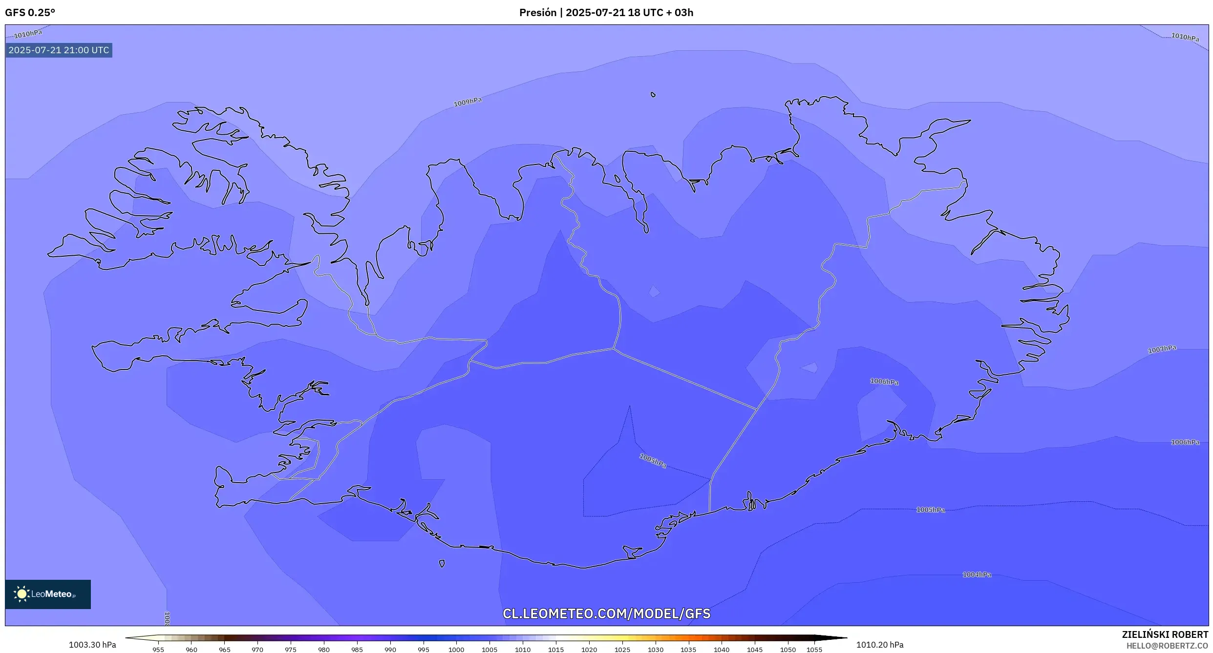 GFS model - Islandia, Presión GFS model - Islandia, Presión