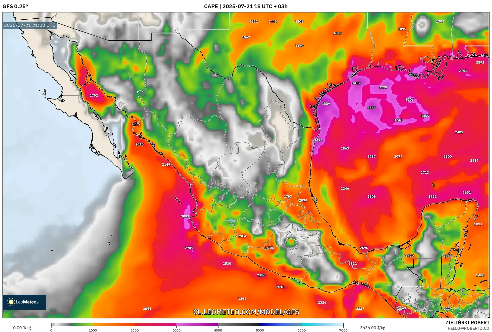 GFS model - México, CAPE GFS model - México, CAPE