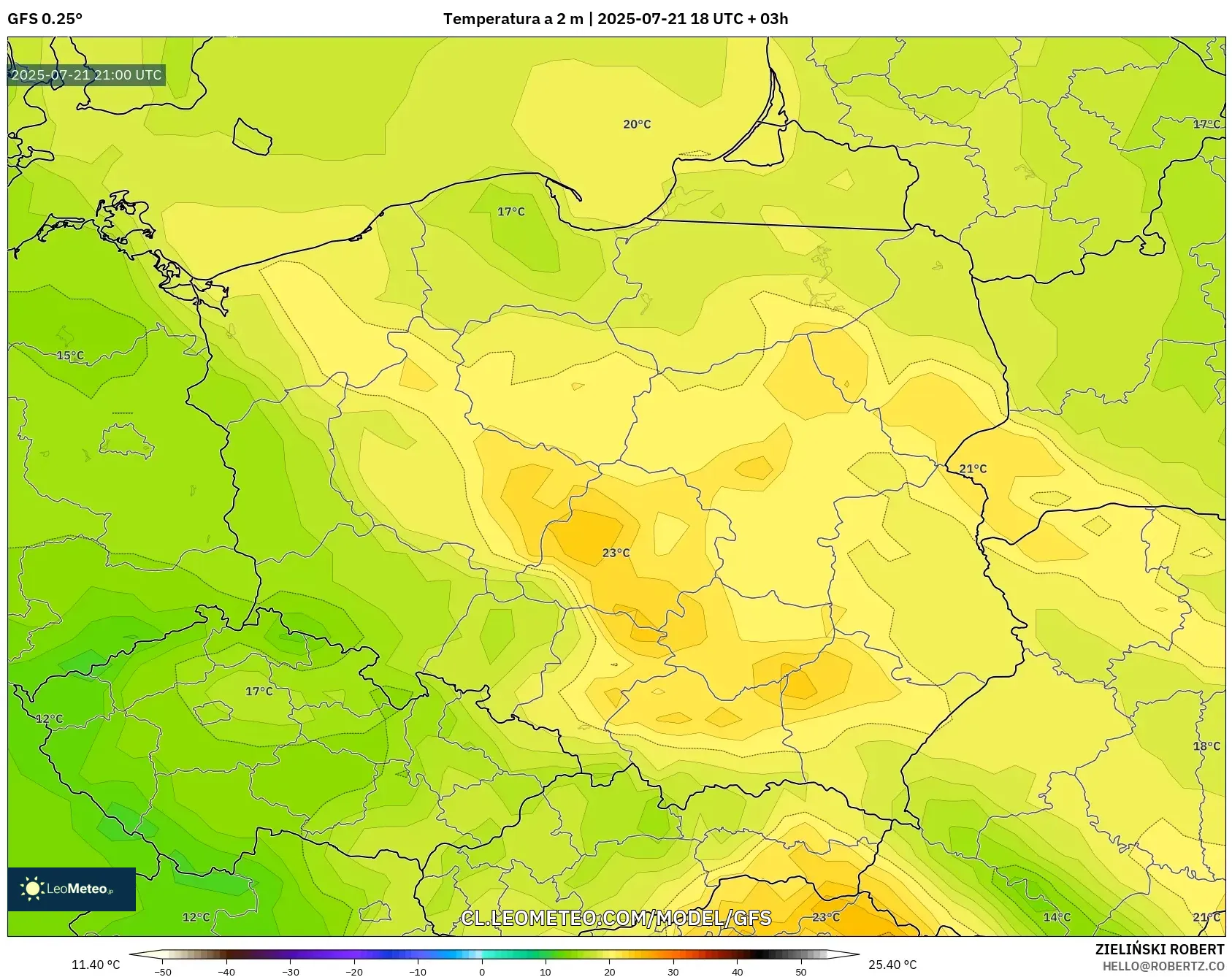 GFS model - Polonia, Temperatura a 2 m GFS model - Polonia, Temperatura a 2 m