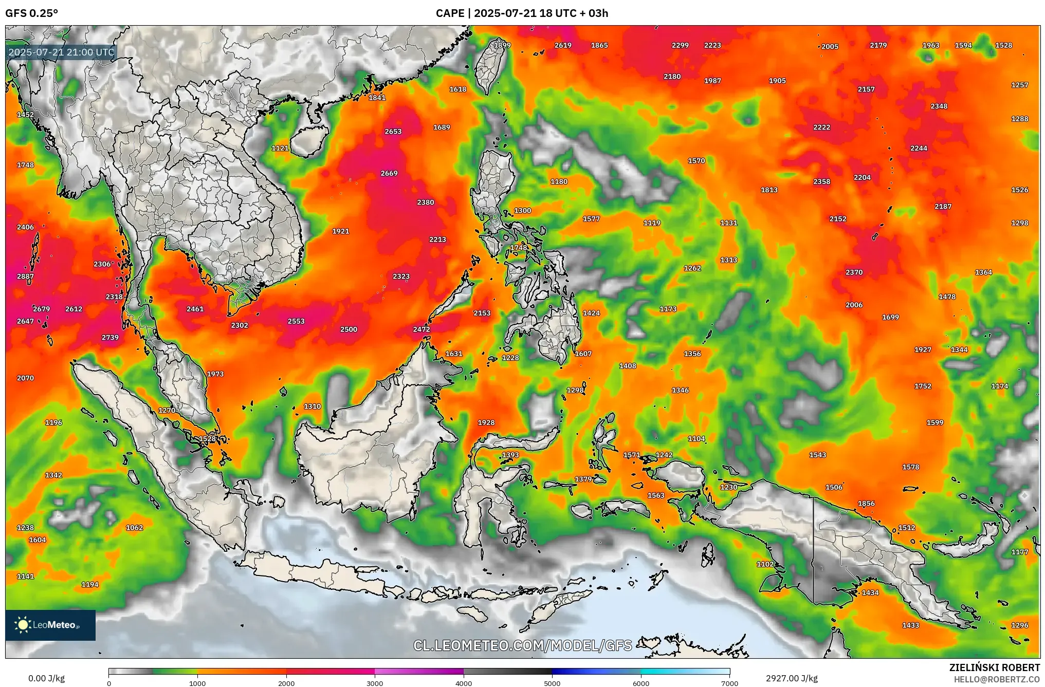 GFS model - Sudeste Asiático, CAPE GFS model - Sudeste Asiático, CAPE