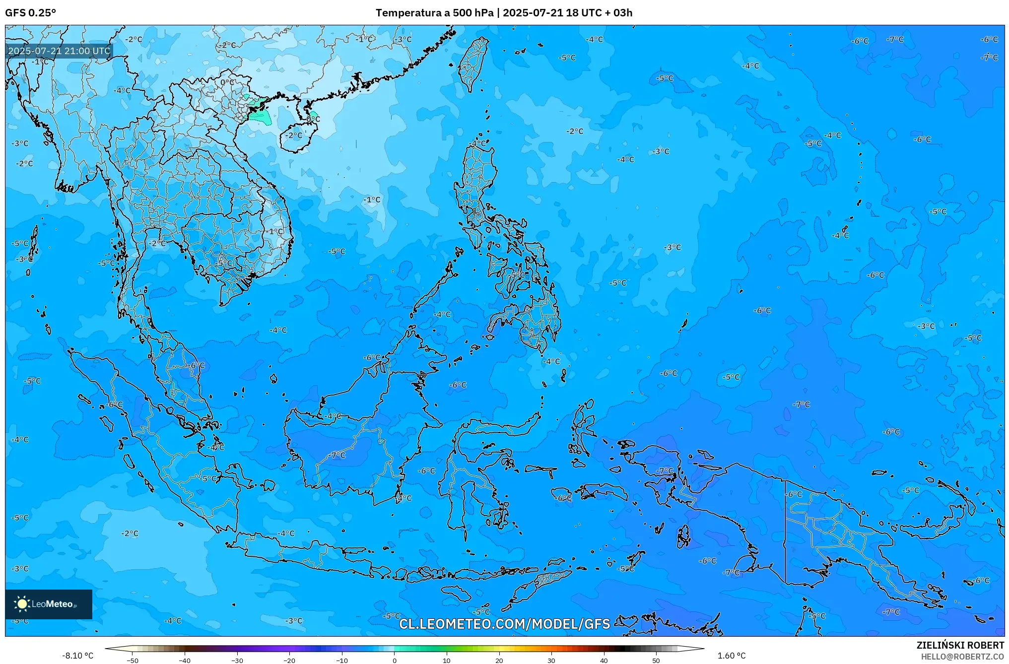 GFS model - Sudeste Asiático, Temperatura a 500 hPa GFS model - Sudeste Asiático, Temperatura a 500 hPa