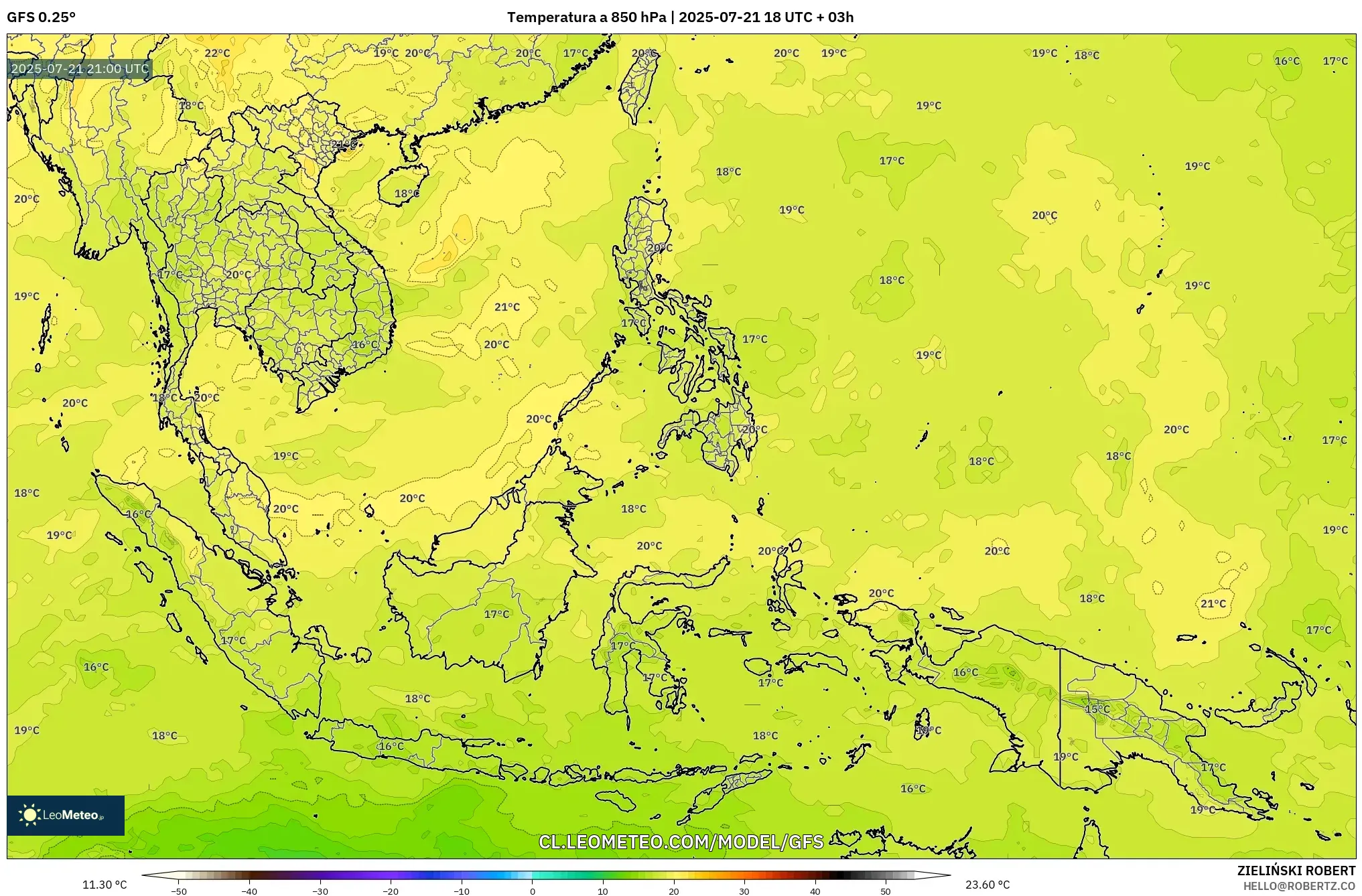 GFS model - Sudeste Asiático, Temperatura a 850 hPa GFS model - Sudeste Asiático, Temperatura a 850 hPa