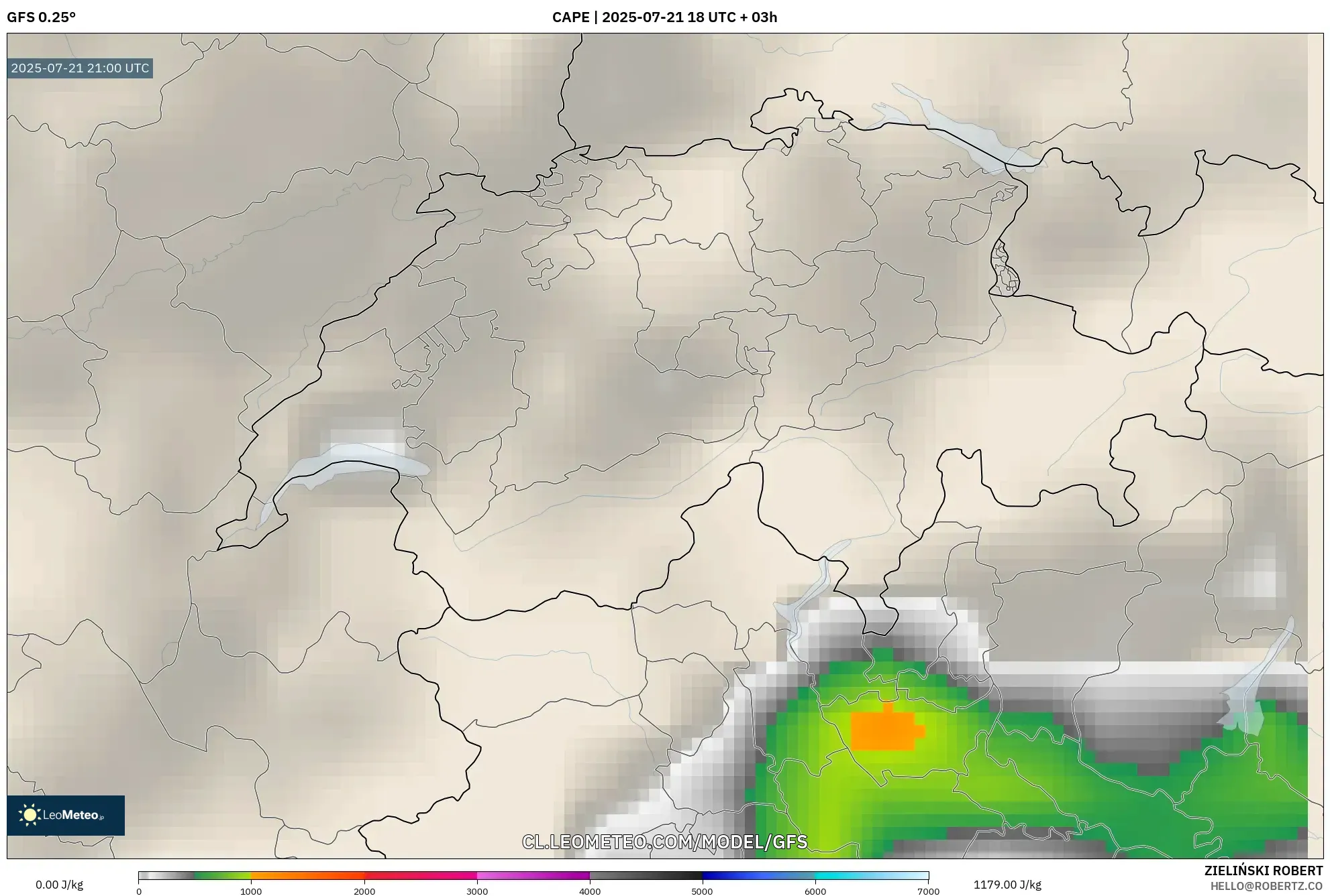 GFS model - Suiza, CAPE GFS model - Suiza, CAPE