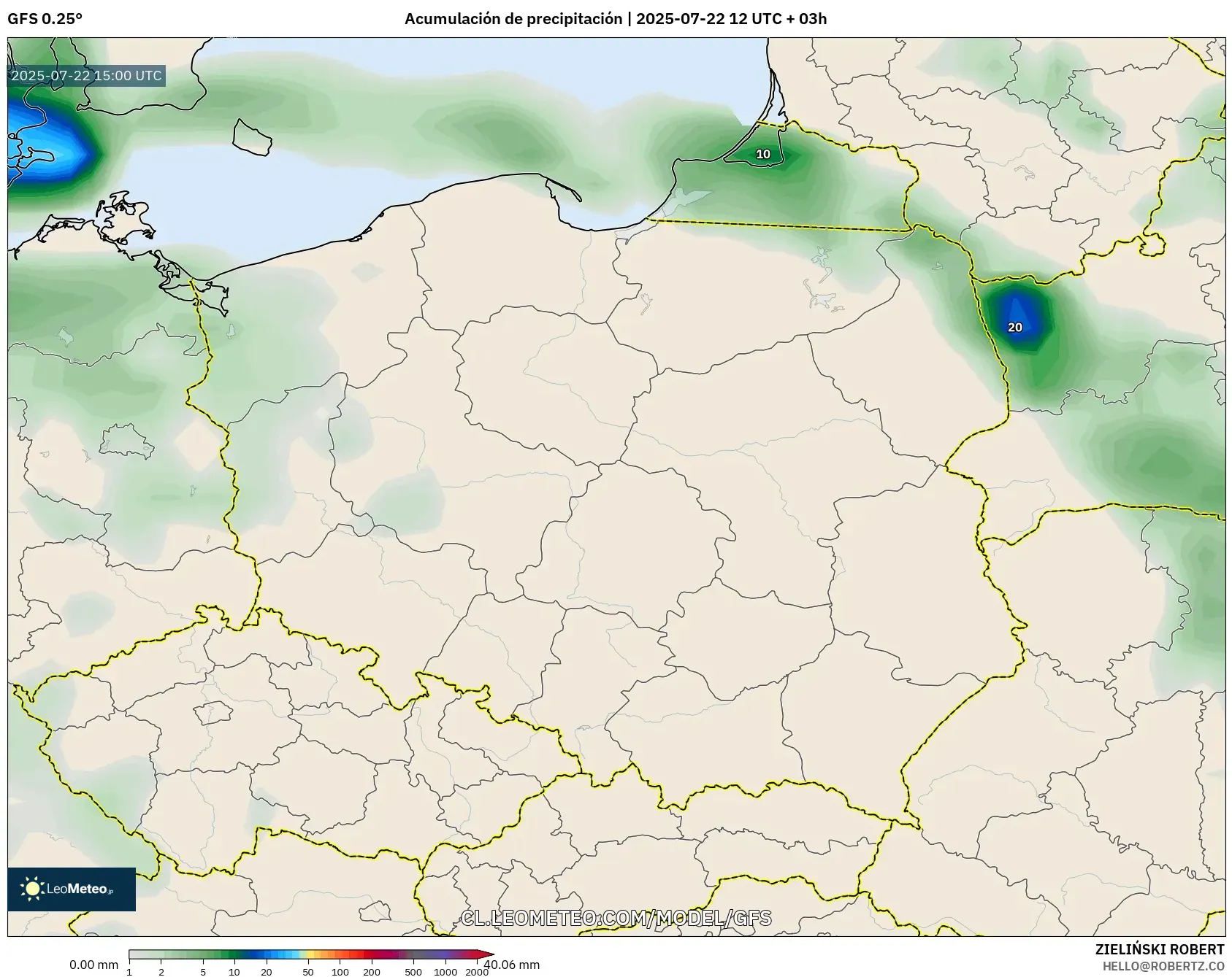 GFS model - Polonia, Acumulación de precipitación GFS model - Polonia, Acumulación de precipitación