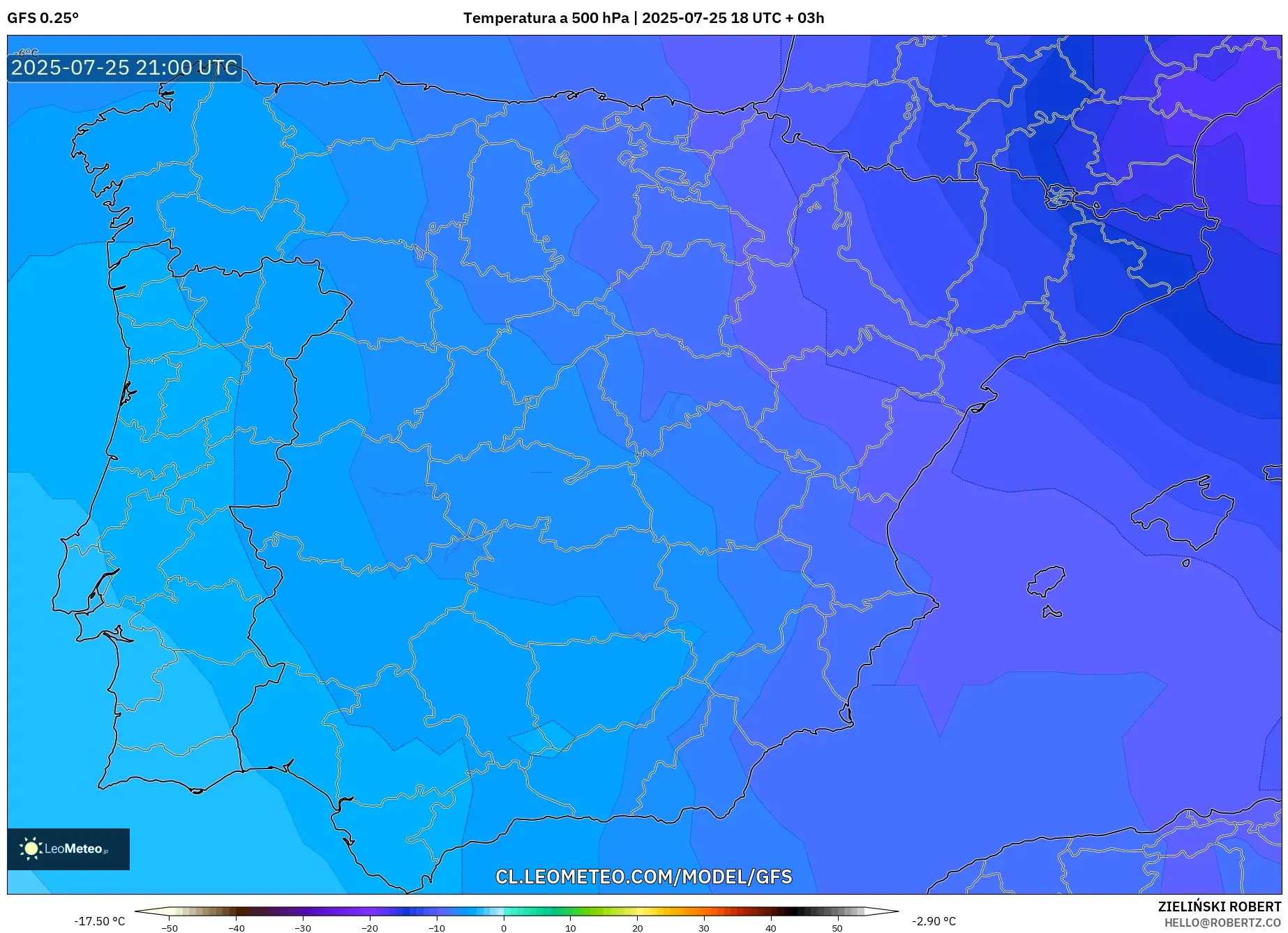 GFS model - España, Temperatura a 500 hPa GFS model - España, Temperatura a 500 hPa