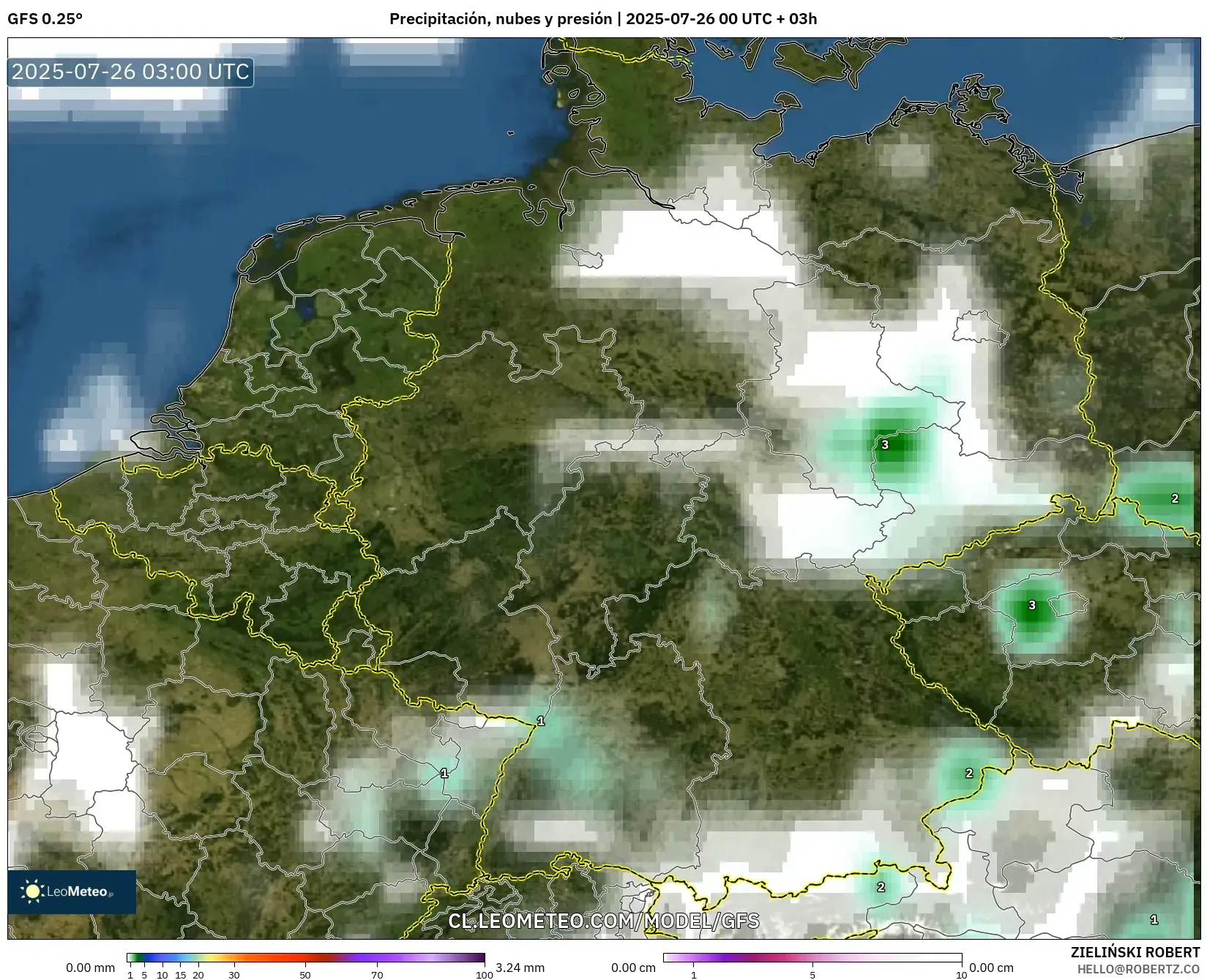 GFS model - Alemania, Precipitación, nubes y presión