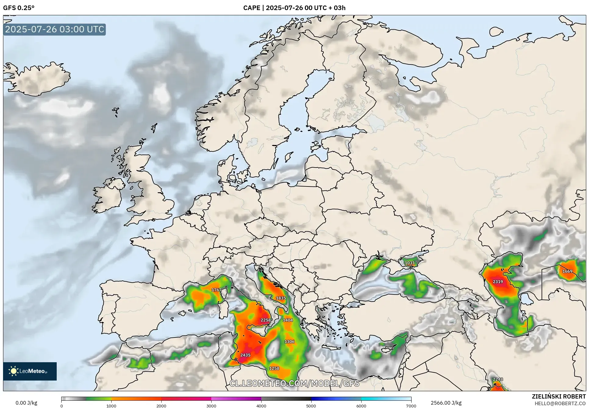 GFS model - Europa, CAPE