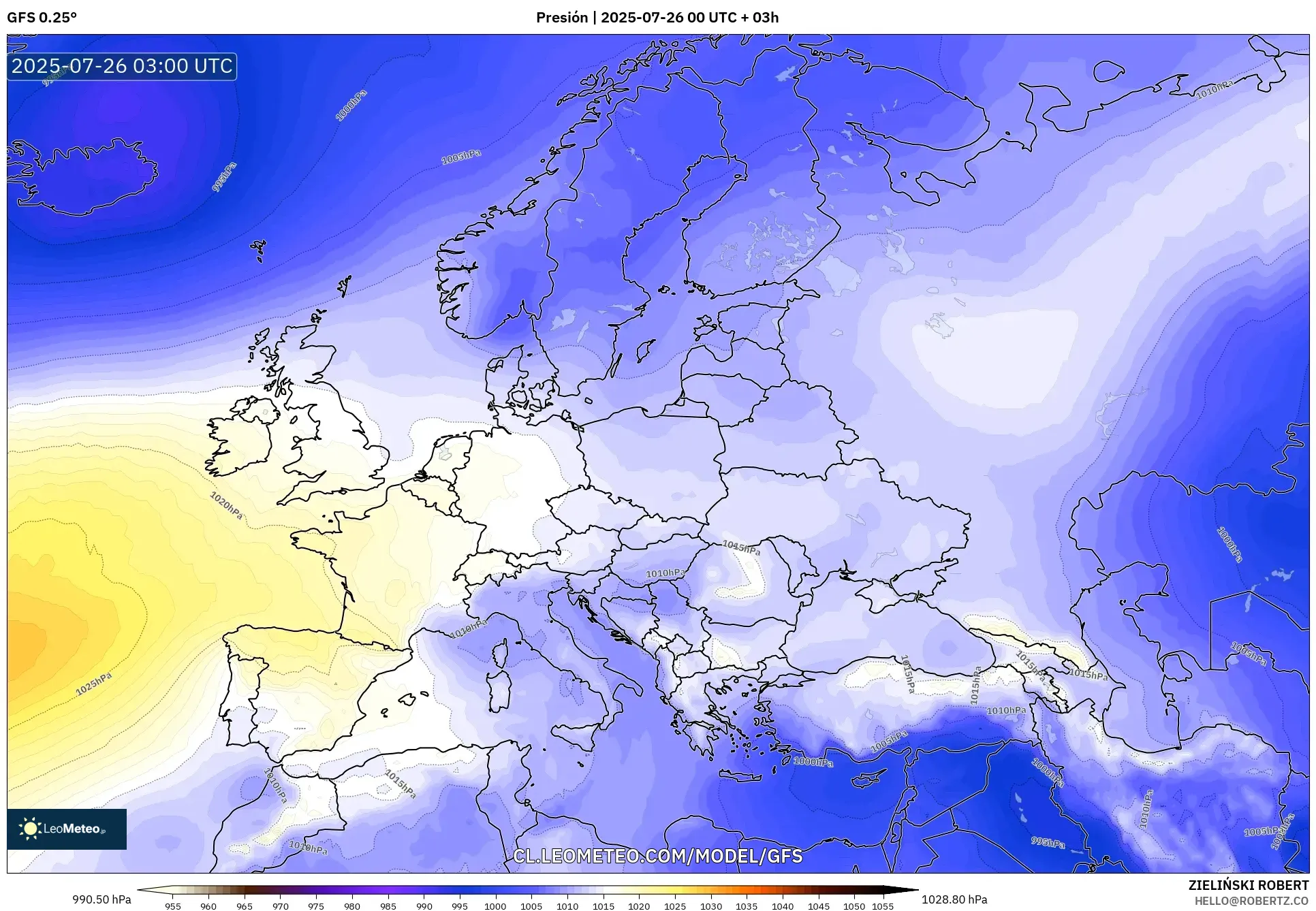 GFS model - Europa, Presión