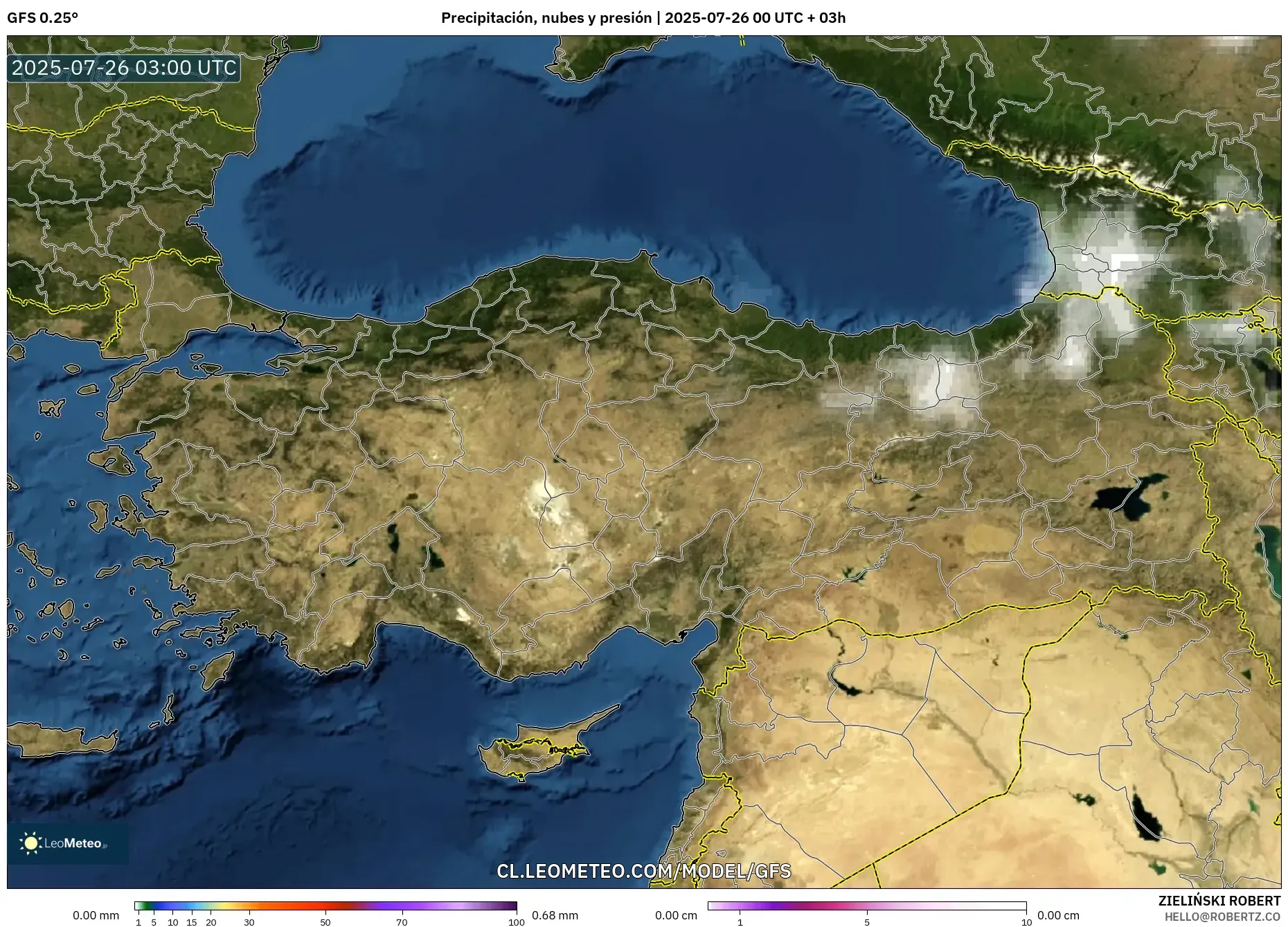 GFS model - Turquía, Precipitación, nubes y presión