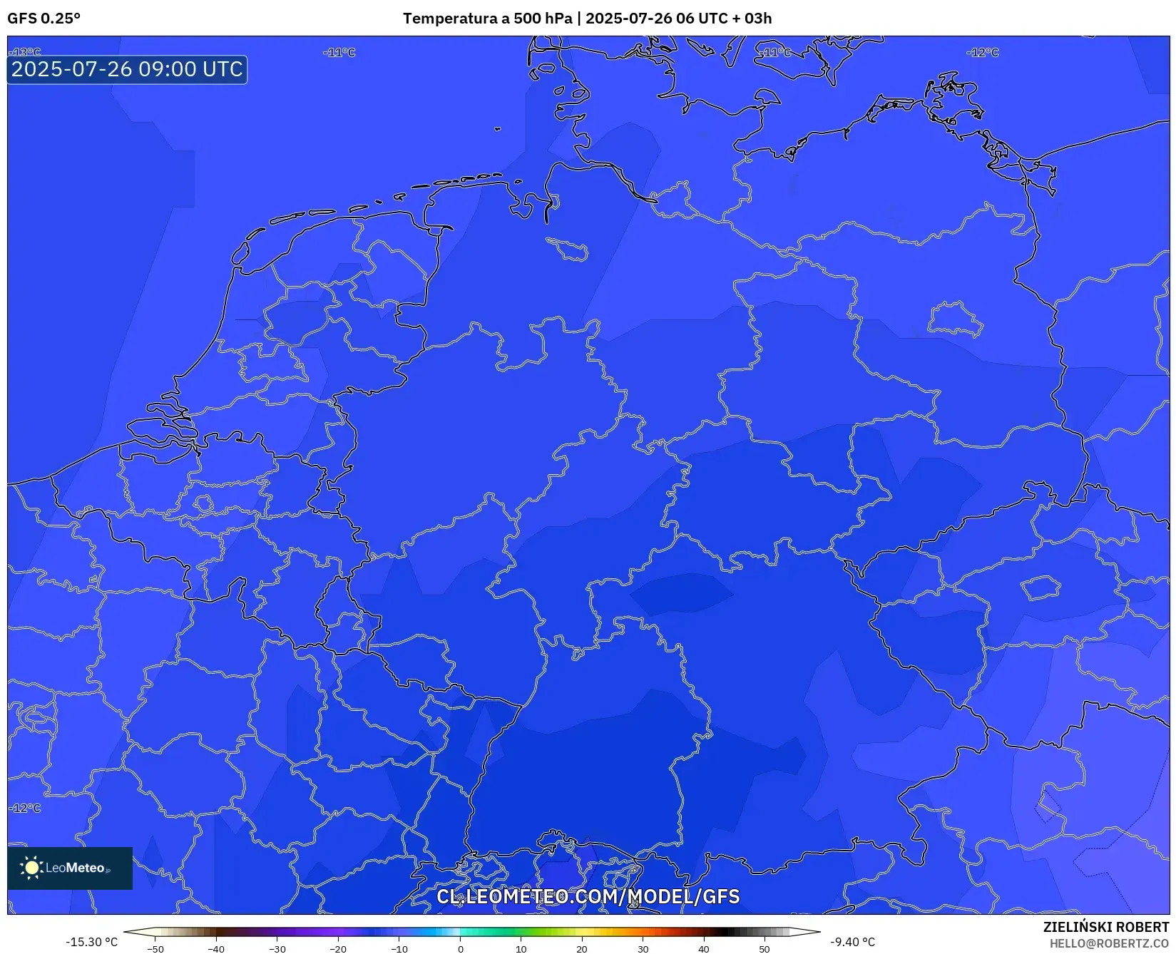 GFS model - Alemania, Temperatura a 500 hPa