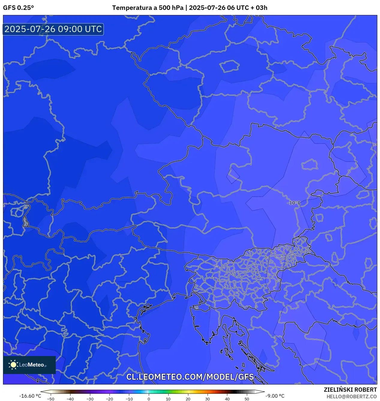 GFS model - Austria, Temperatura a 500 hPa