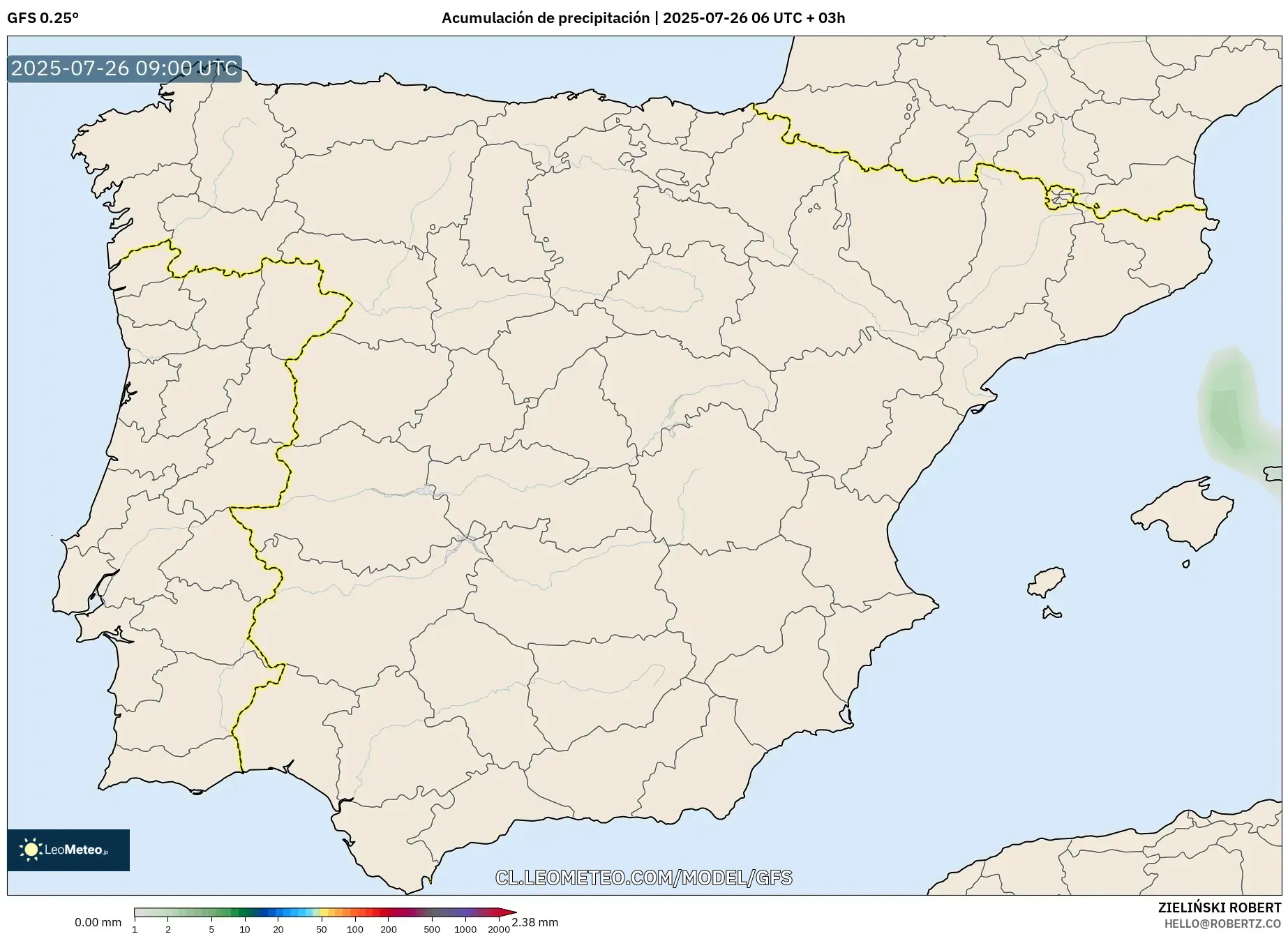 GFS model - España, Acumulación de precipitación