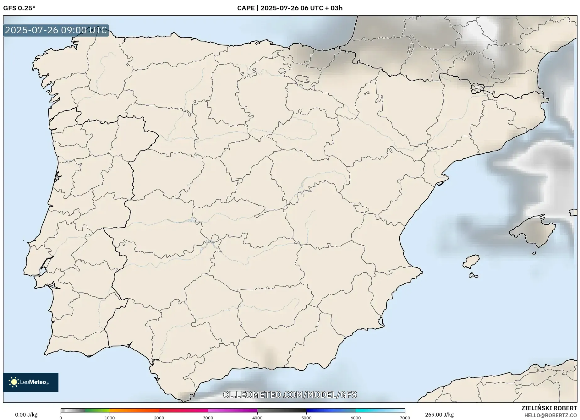 GFS model - España, CAPE