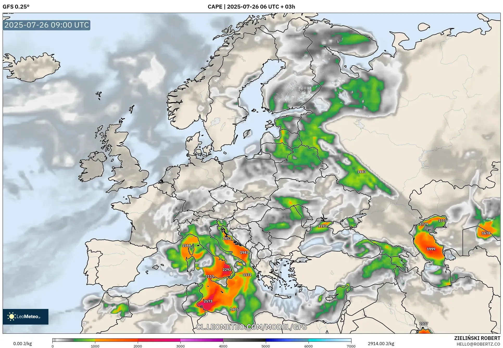 GFS model - Europa, CAPE