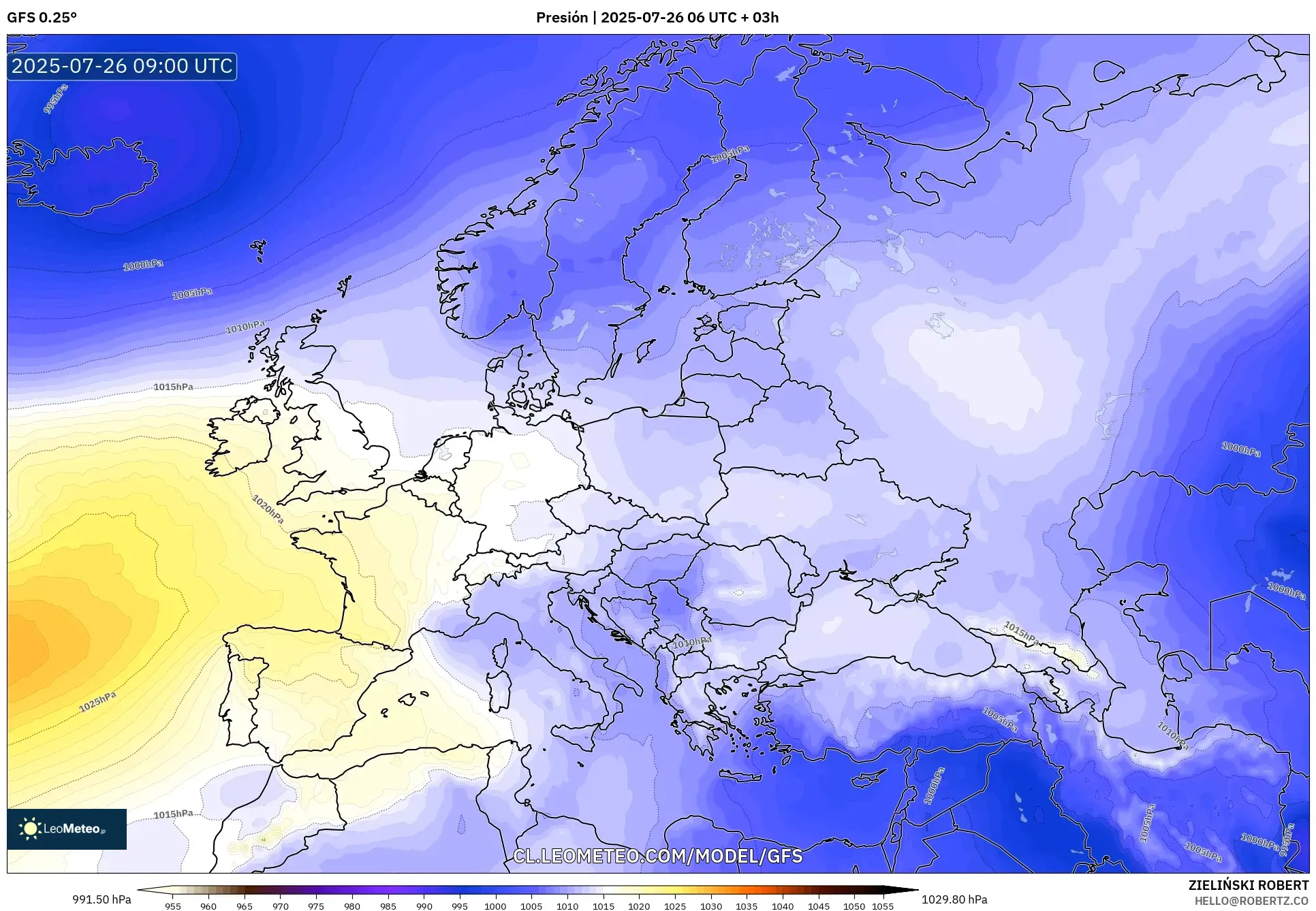 GFS model - Europa, Presión