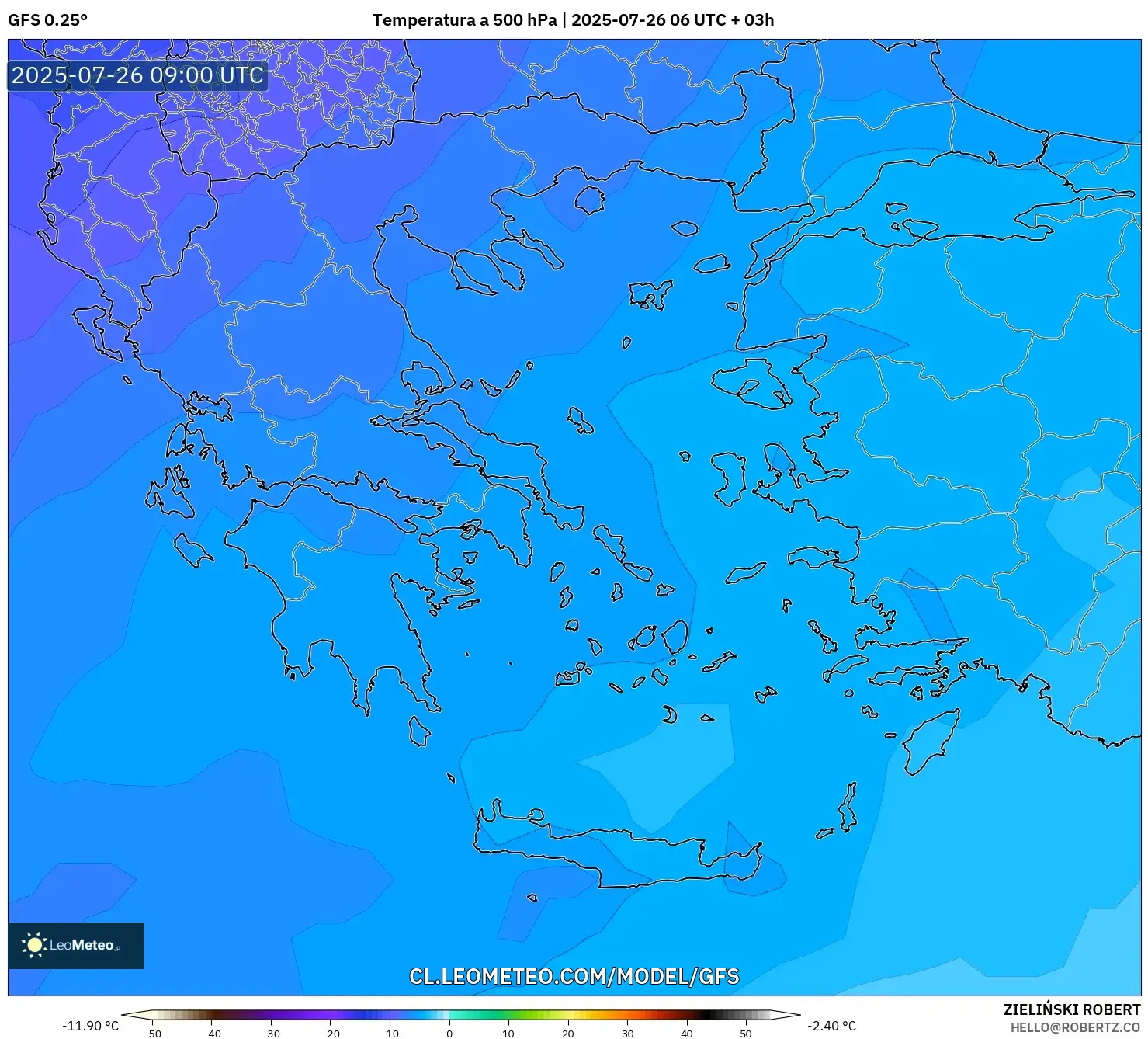 GFS model - Grecia, Temperatura a 500 hPa