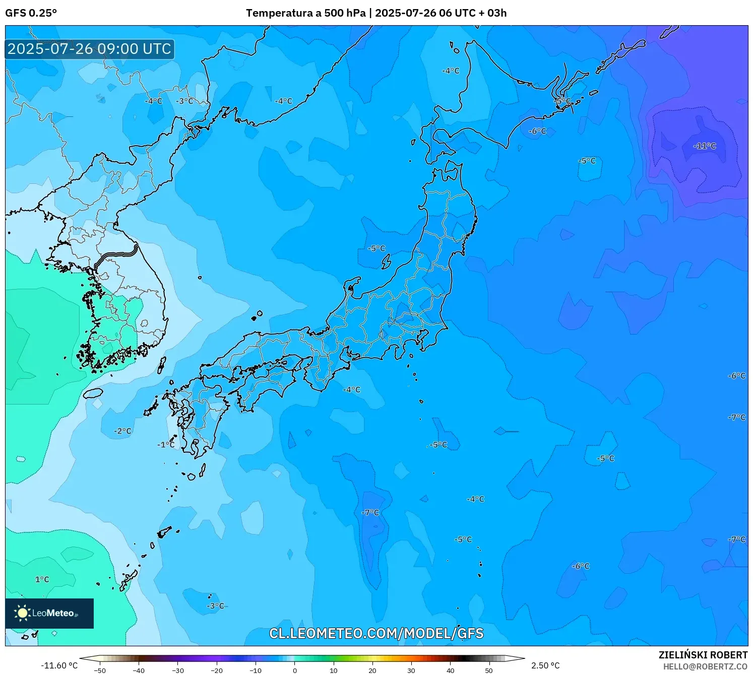 GFS model - Japón, Temperatura a 500 hPa