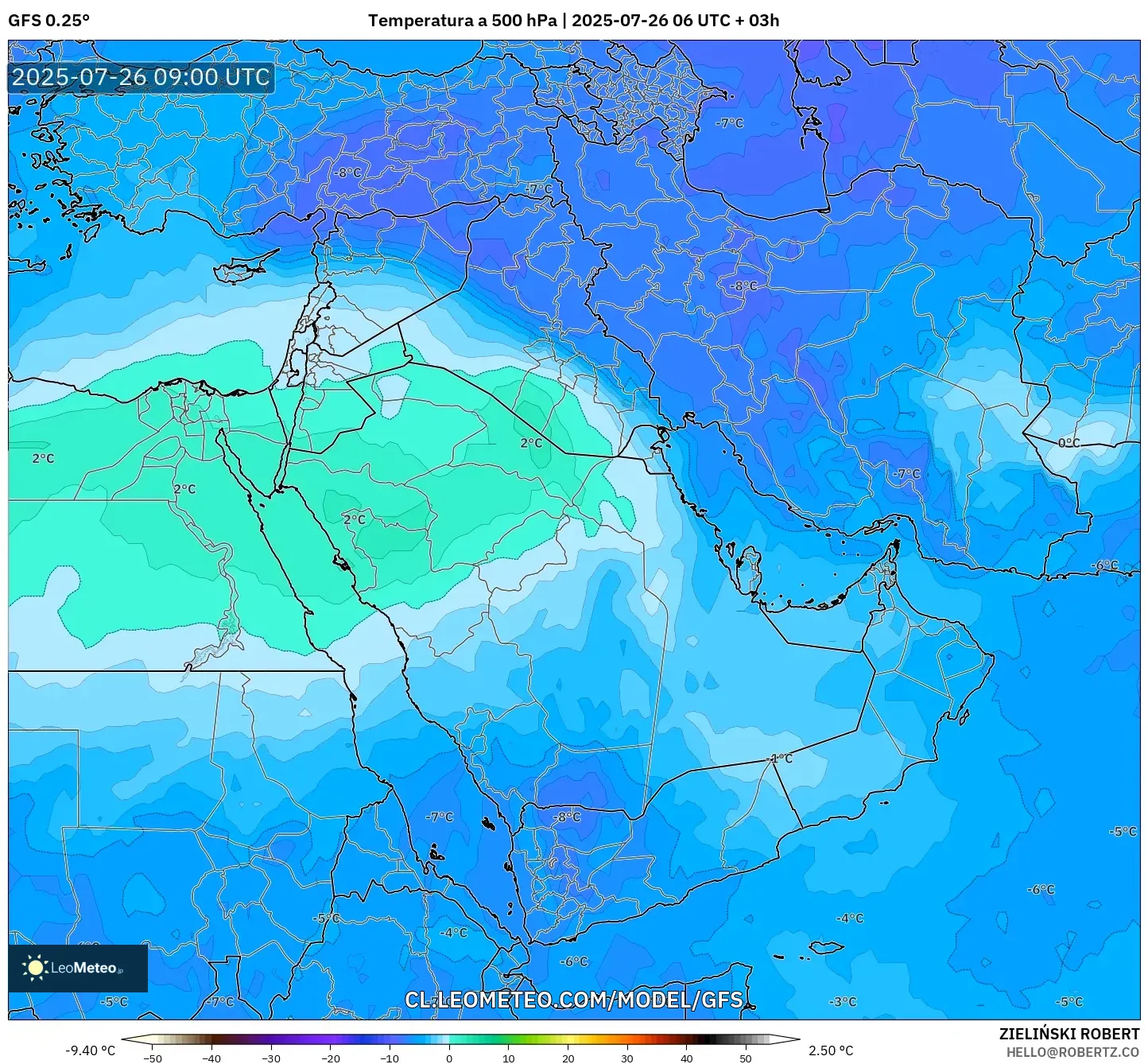 GFS model - Oriente Medio, Temperatura a 500 hPa