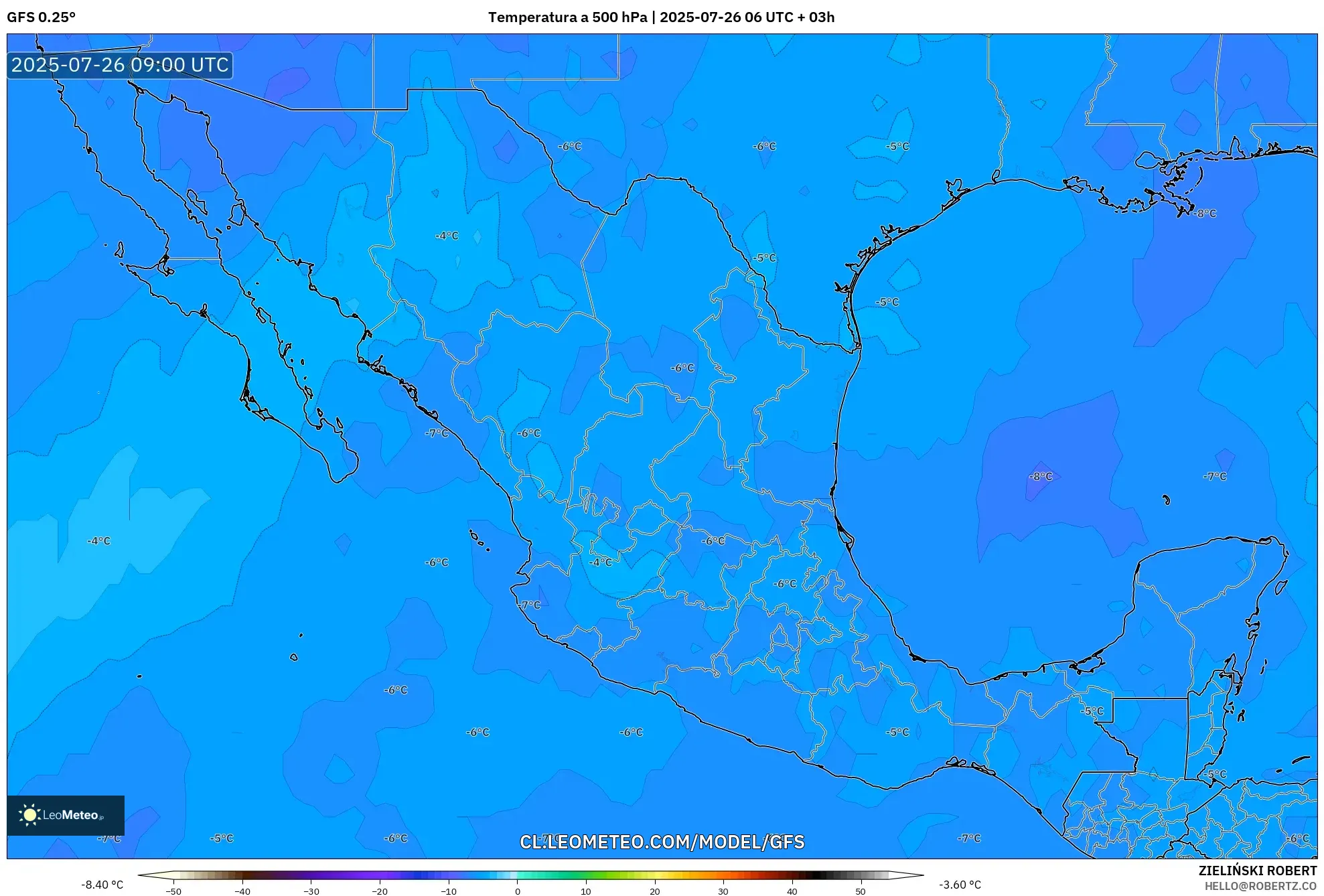 GFS model - México, Temperatura a 500 hPa