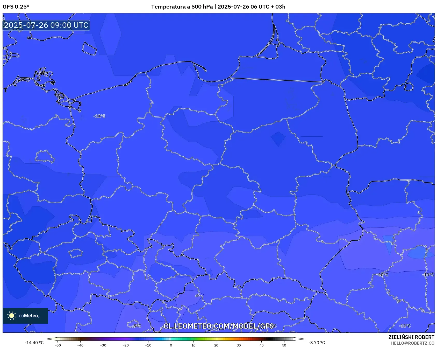GFS model - Polonia, Temperatura a 500 hPa