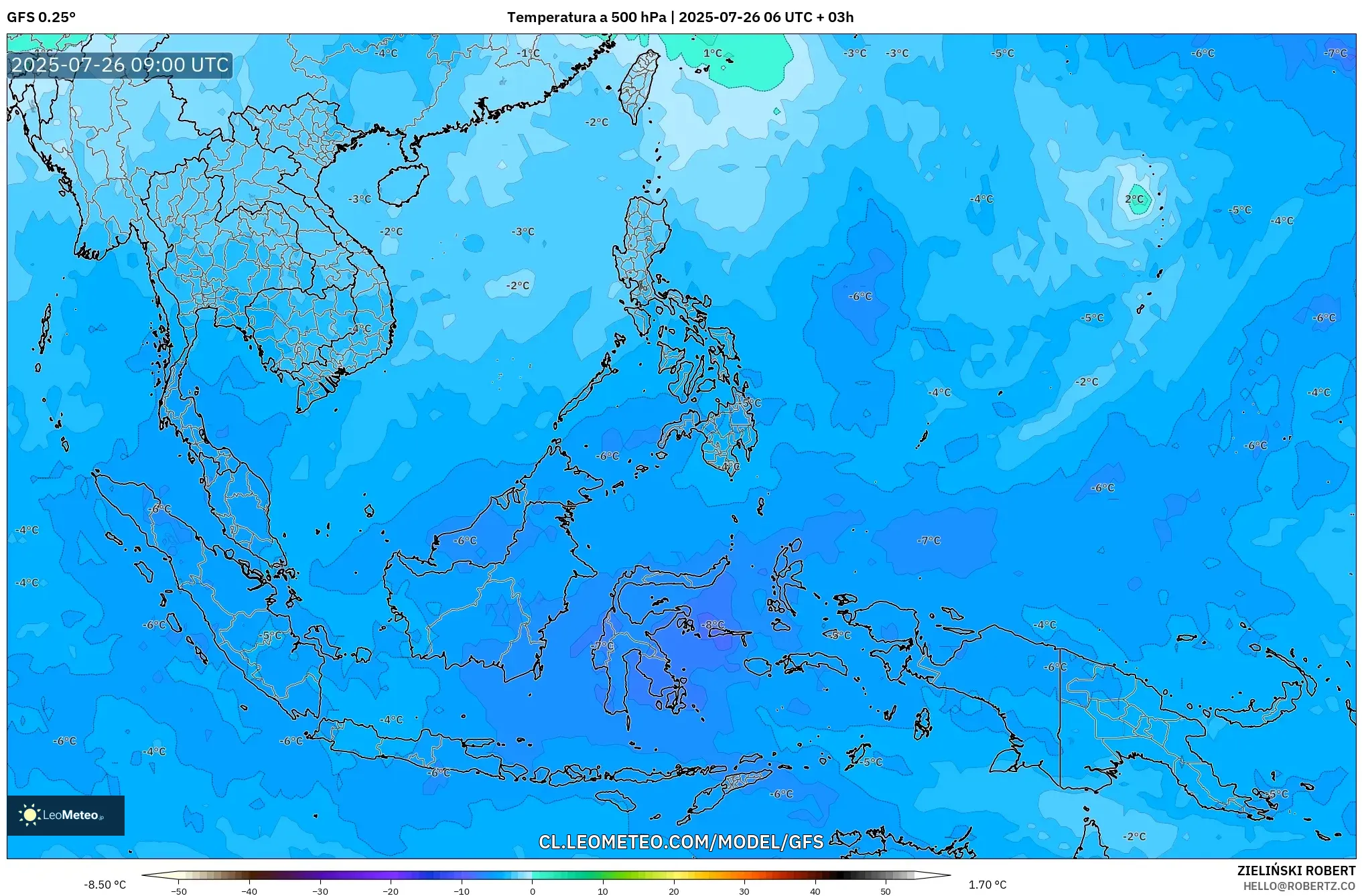 GFS model - Sudeste Asiático, Temperatura a 500 hPa