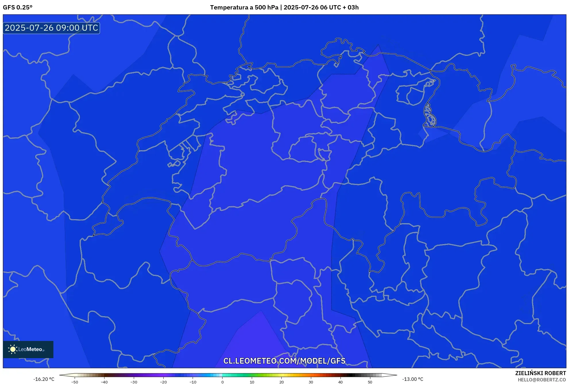 GFS model - Suiza, Temperatura a 500 hPa