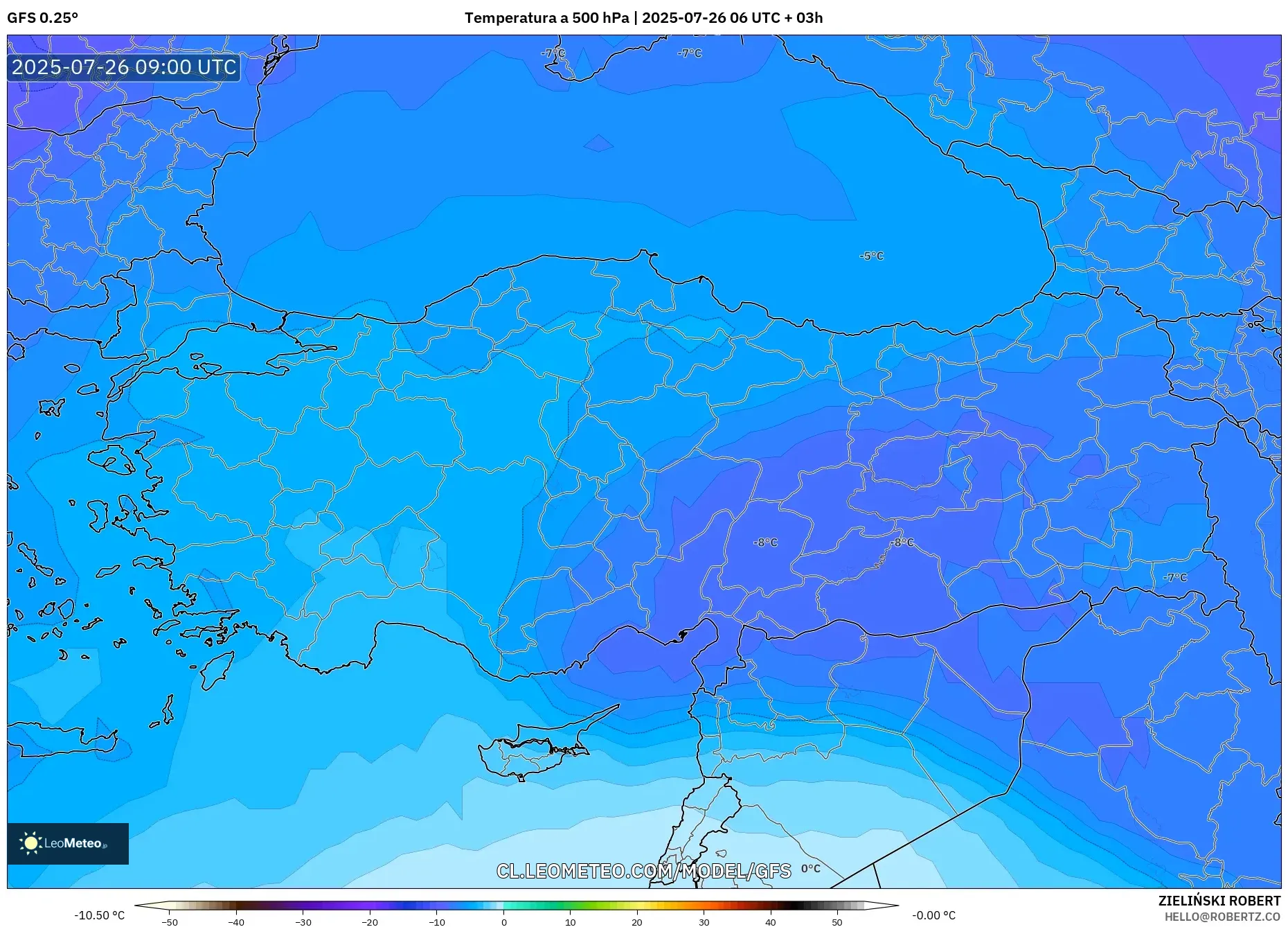 GFS model - Turquía, Temperatura a 500 hPa