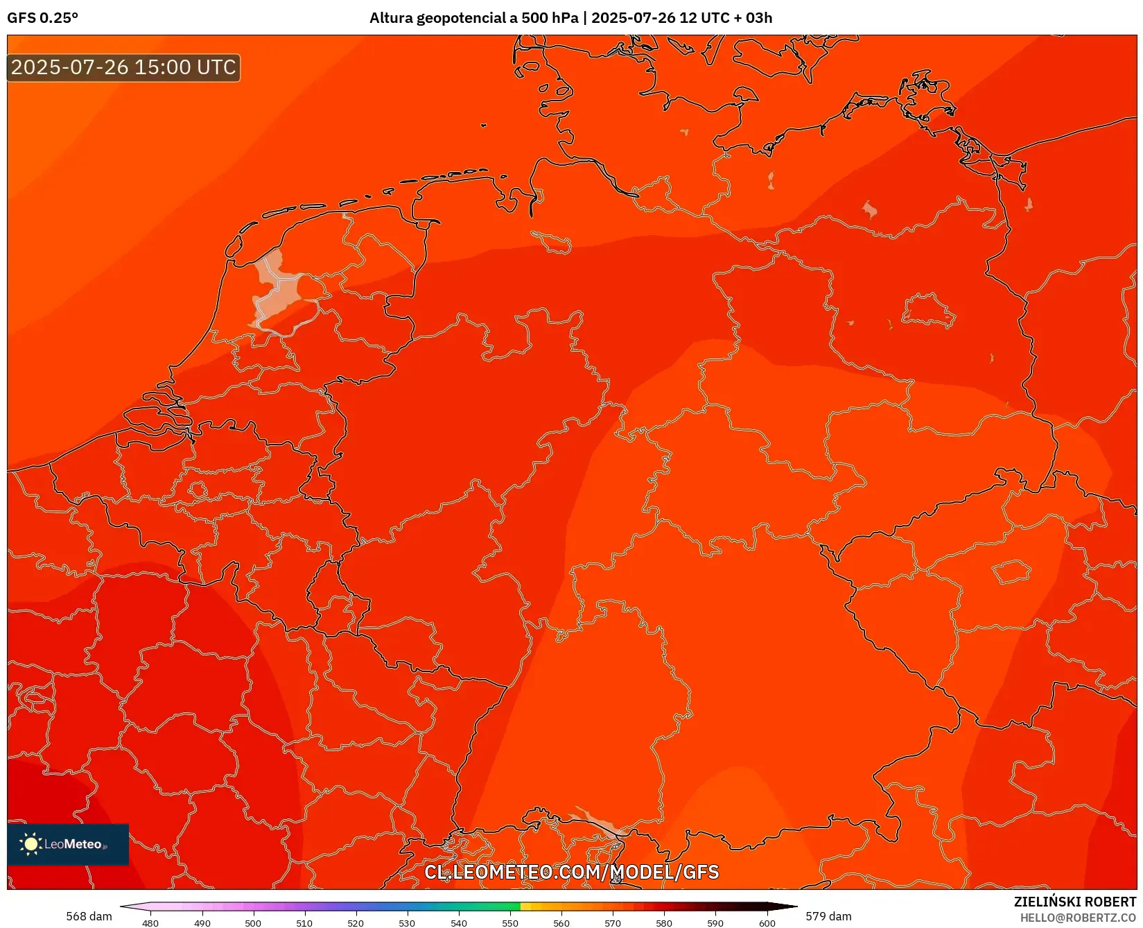 GFS model - Alemania, Altura geopotencial a 500 hPa