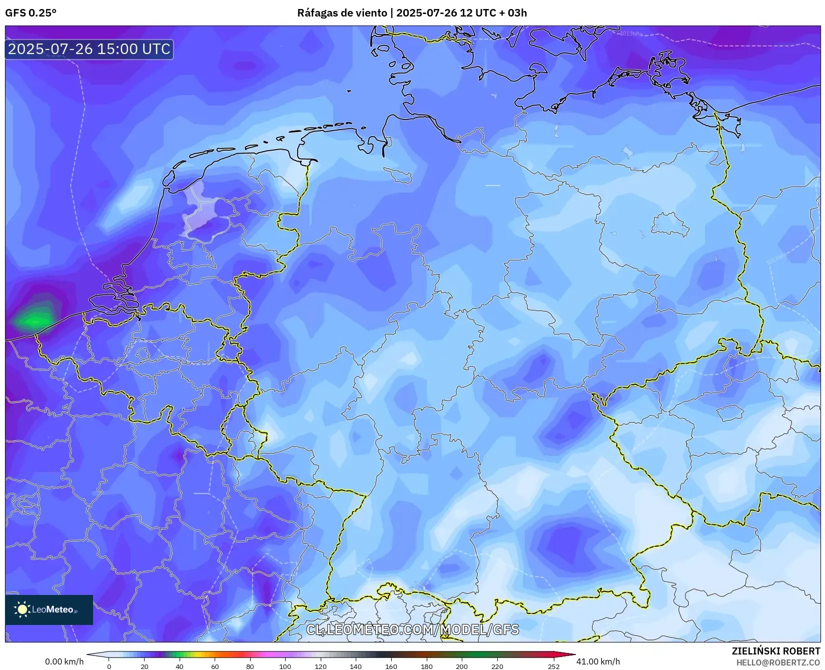 GFS model - Alemania, Ráfagas de viento