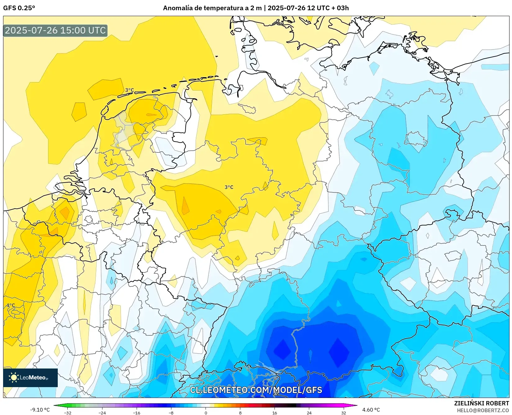 GFS model - Alemania, Anomalía de temperatura a 2 m