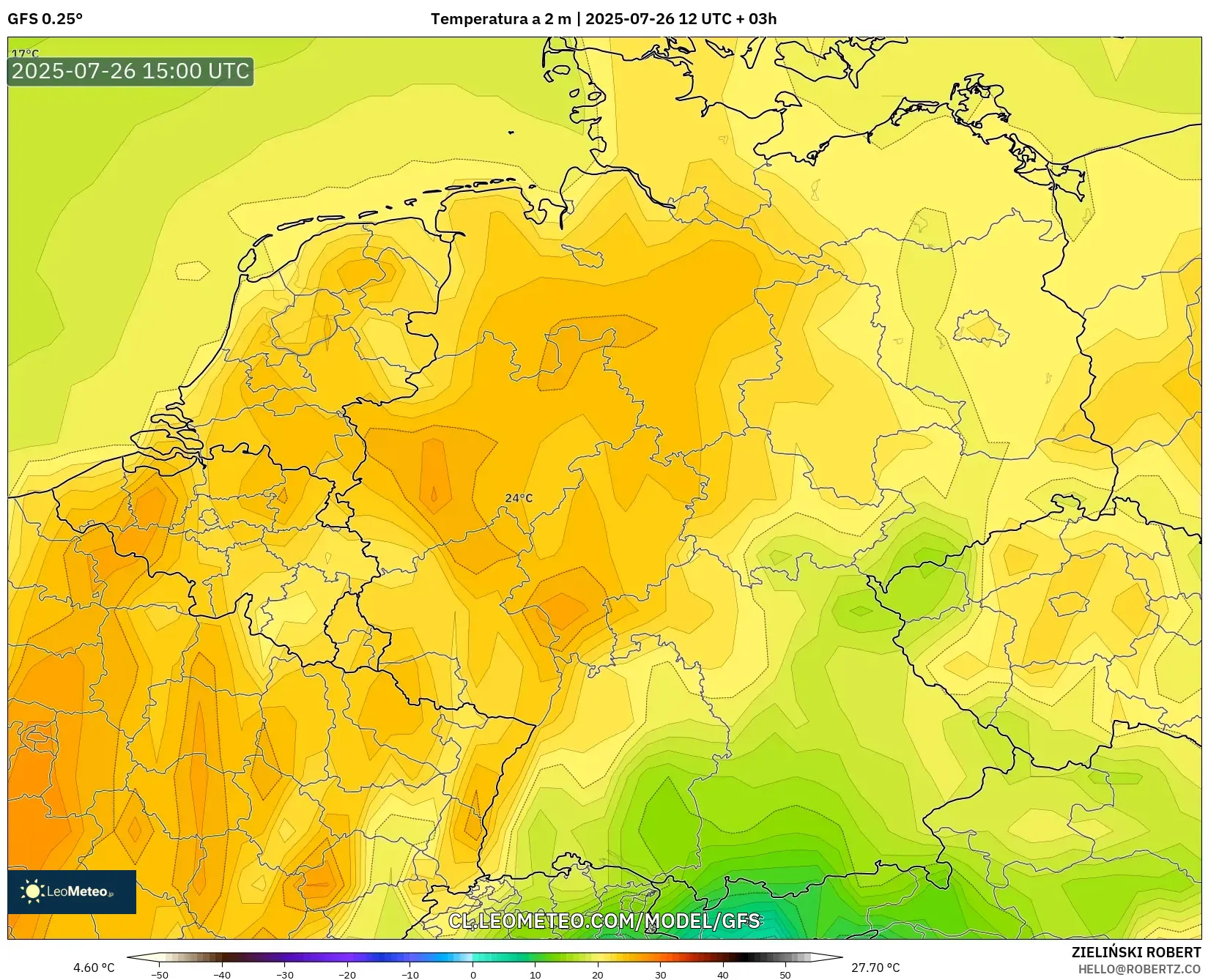 GFS model - Alemania, Temperatura a 2 m