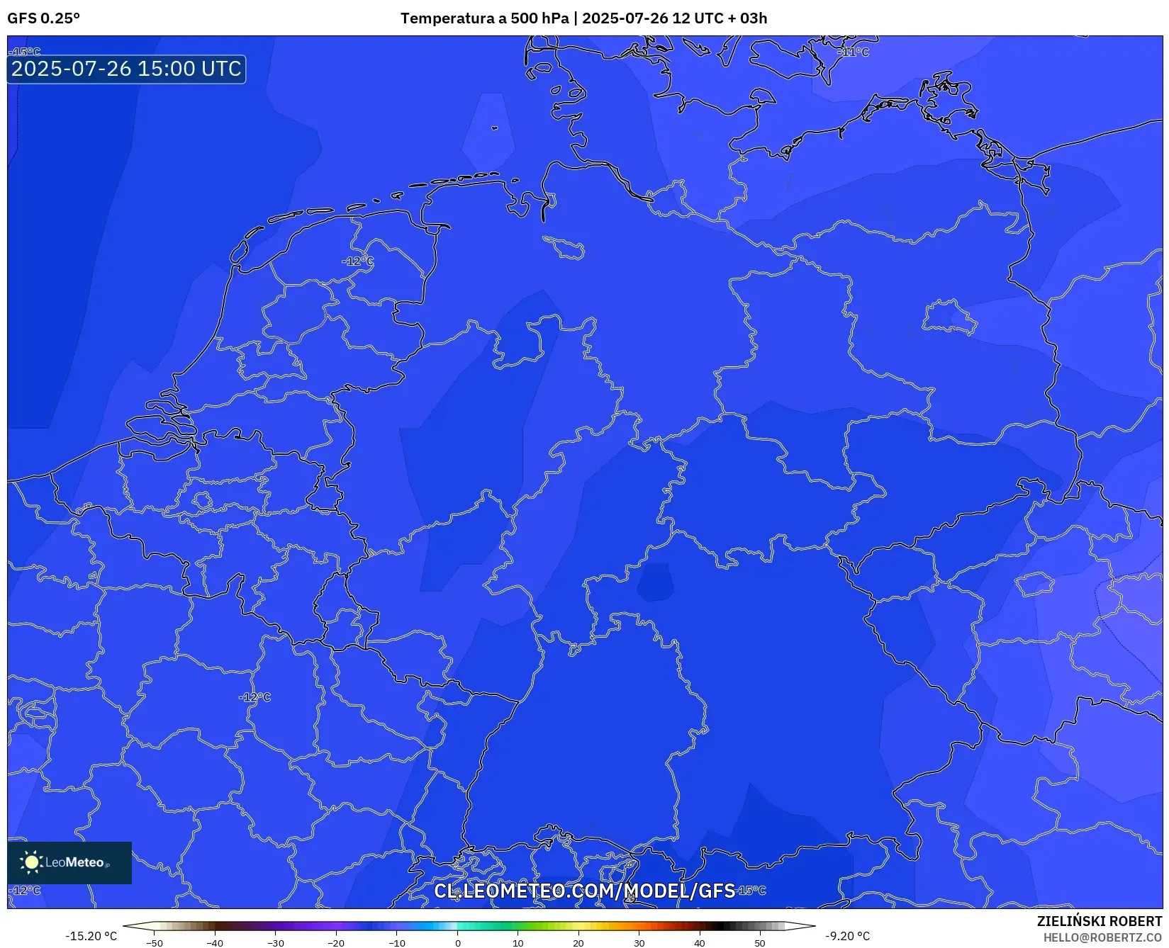 GFS model - Alemania, Temperatura a 500 hPa