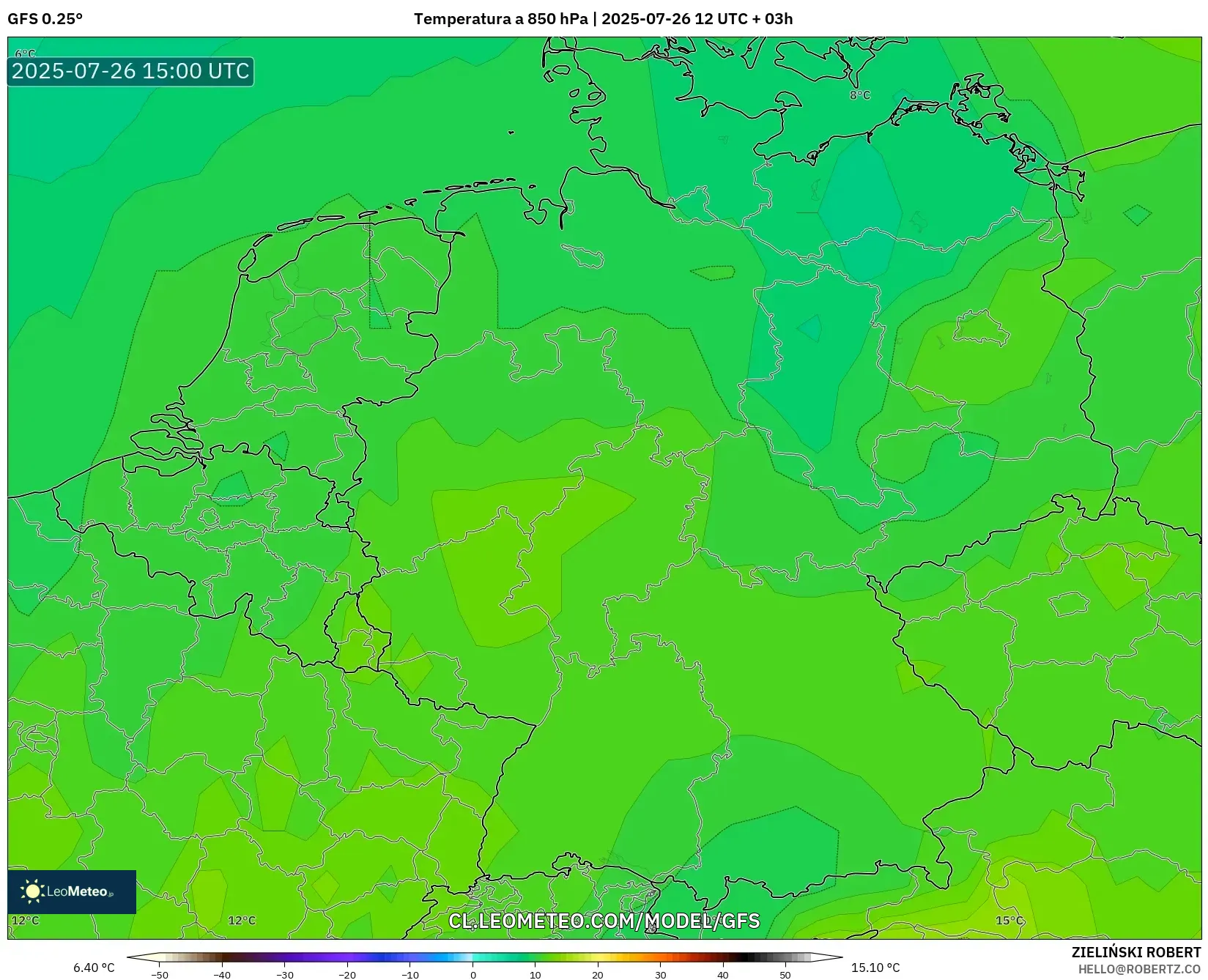GFS model - Alemania, Temperatura a 850 hPa