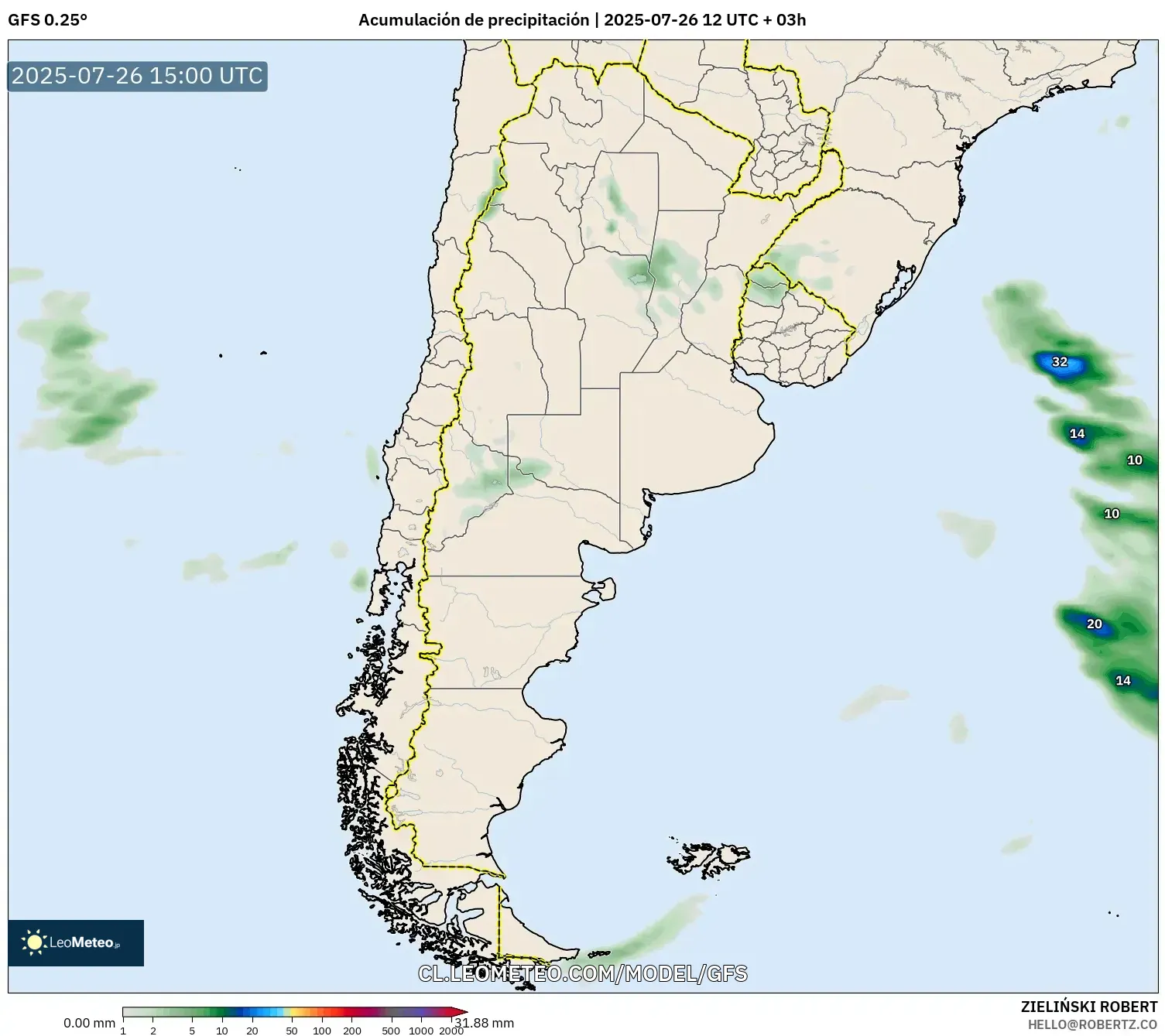 GFS model - Argentina, Acumulación de precipitación