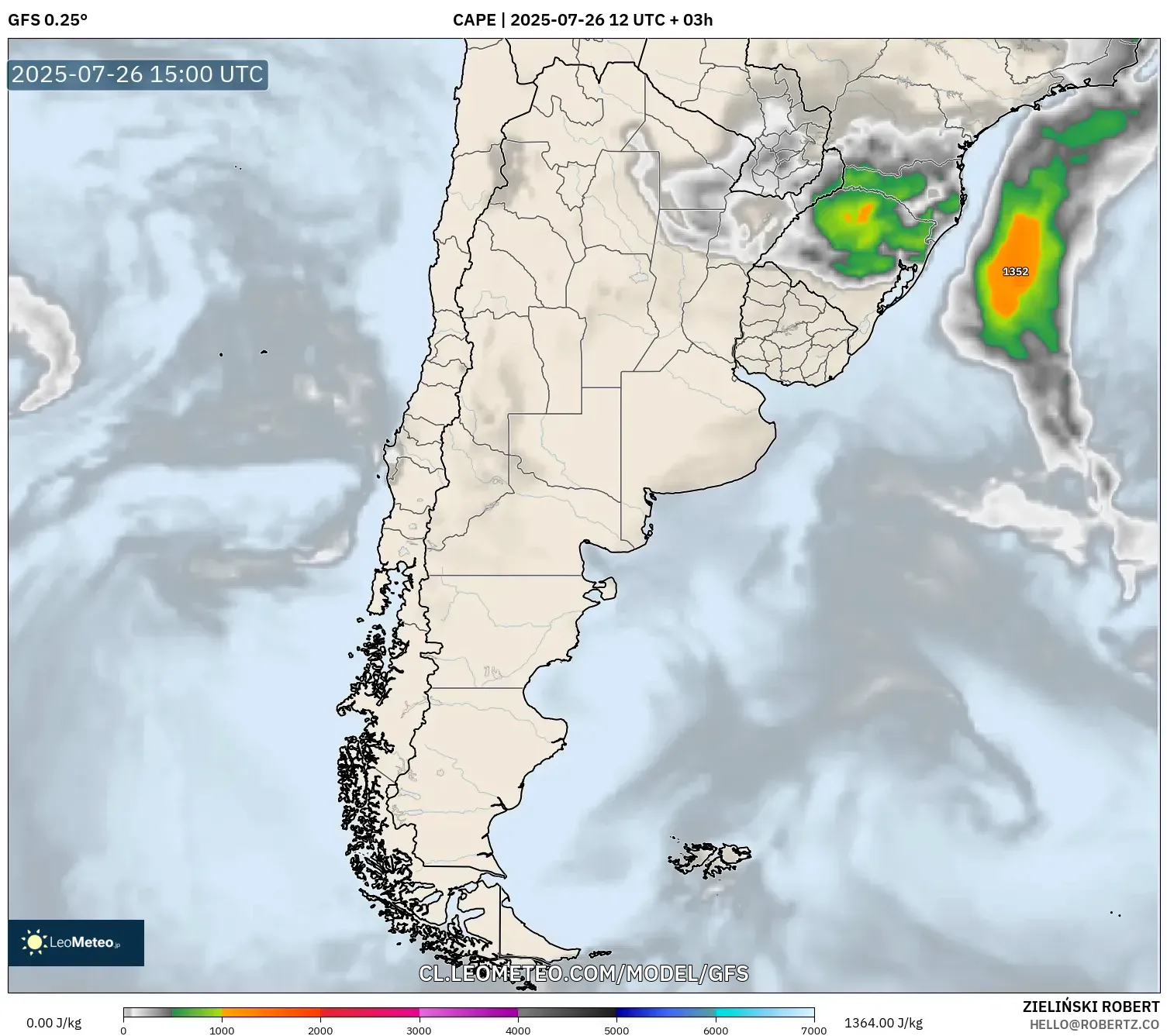 GFS model - Argentina, CAPE