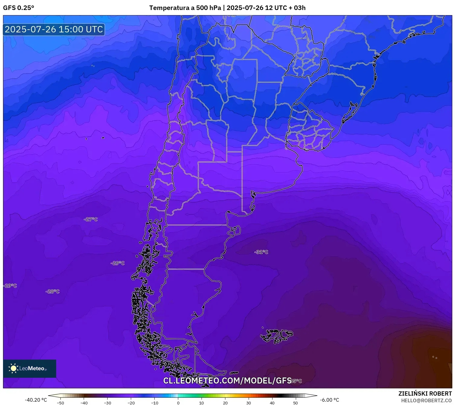 GFS model - Argentina, Temperatura a 500 hPa