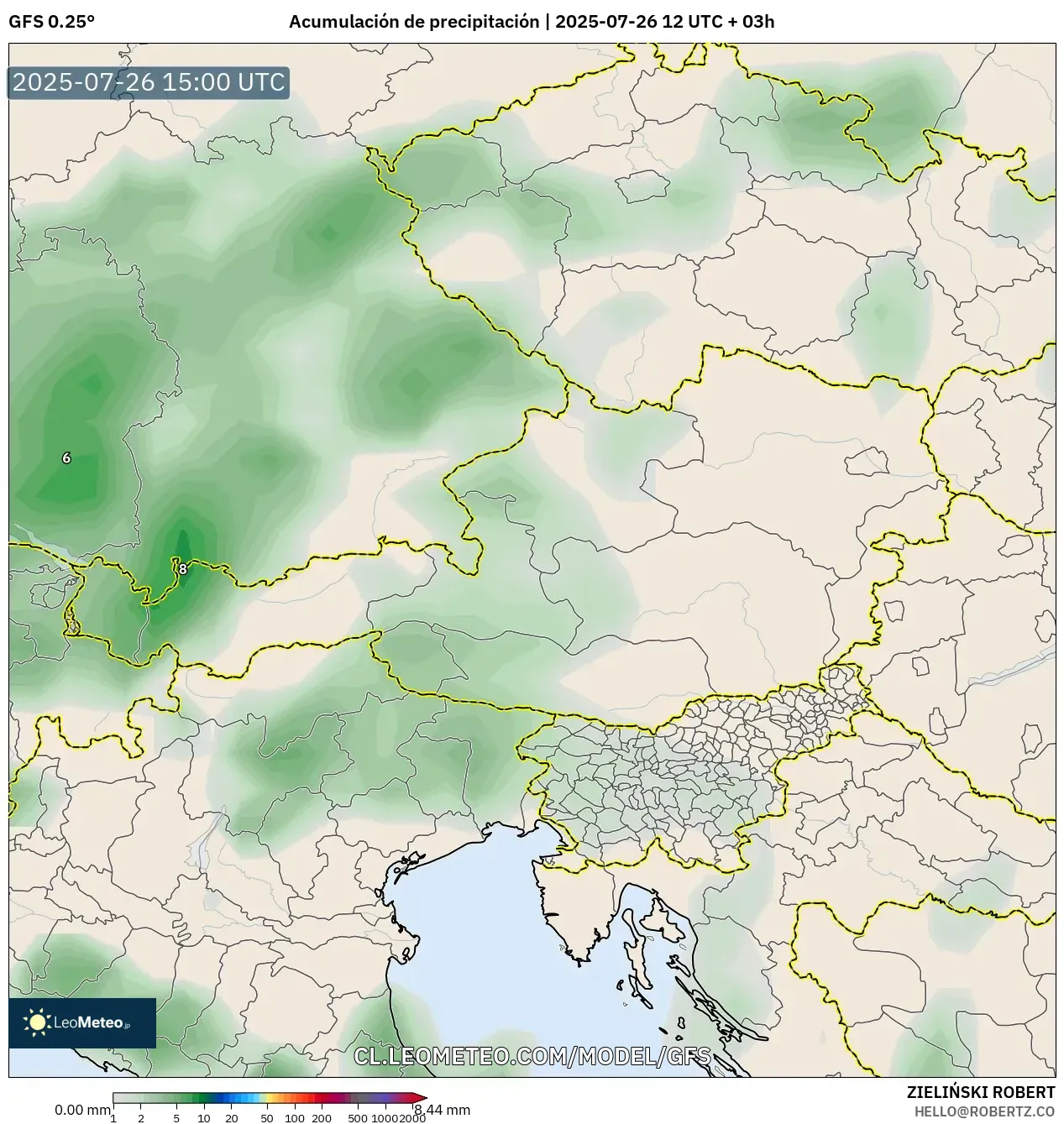 GFS model - Austria, Acumulación de precipitación