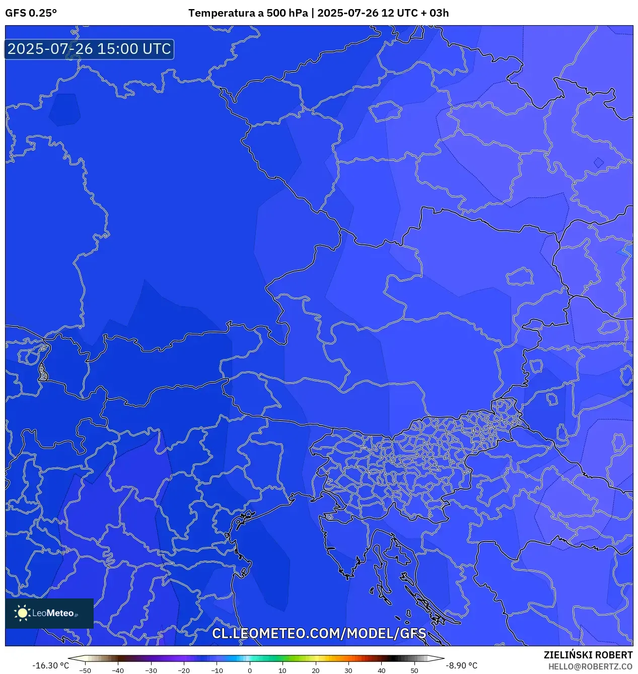 GFS model - Austria, Temperatura a 500 hPa